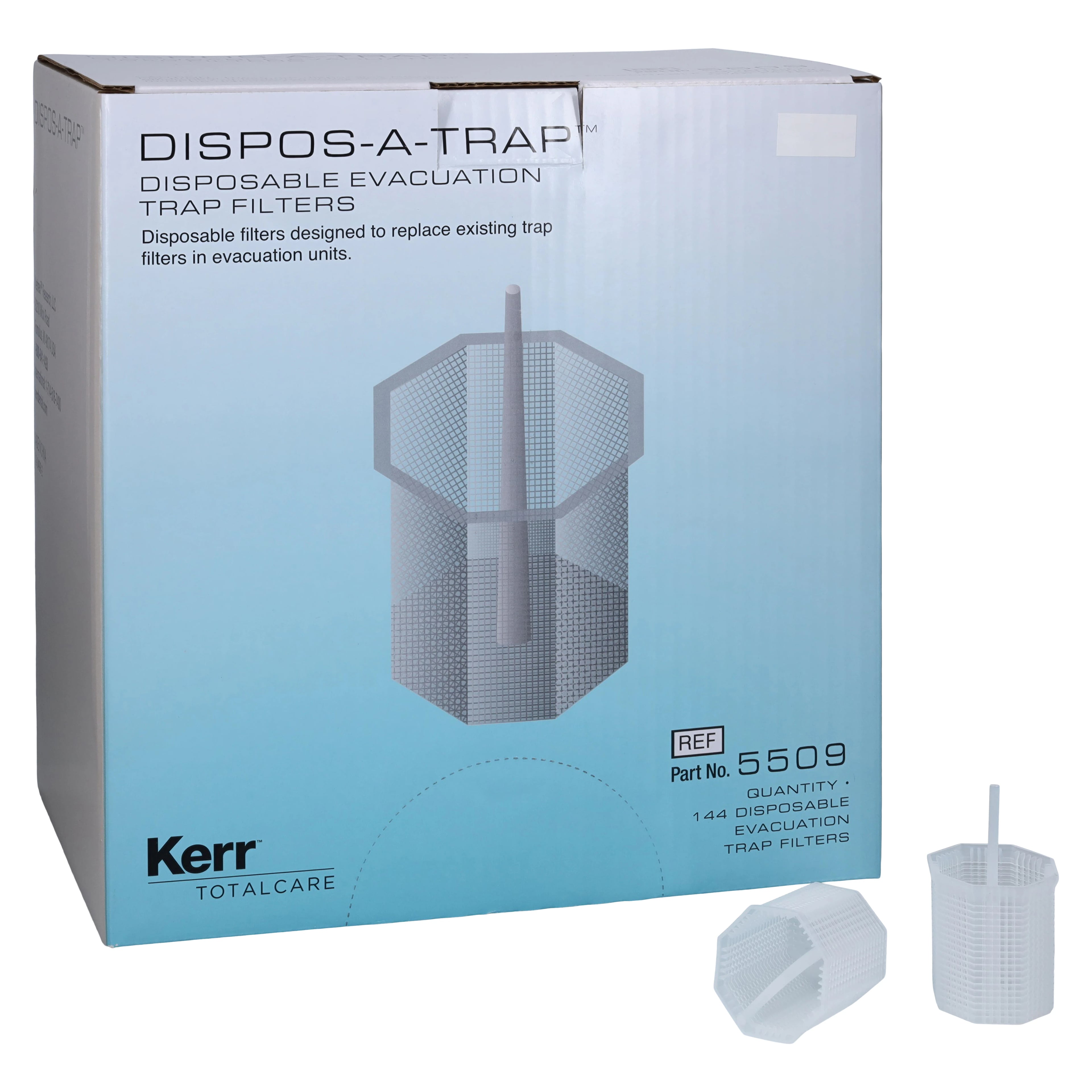 Kerr Dispos-A-Trap Disposable Evacuation Trap, Model 5509, 1.5" Diameter, Fits DCI/Belmont Reality 6000, 144/Box