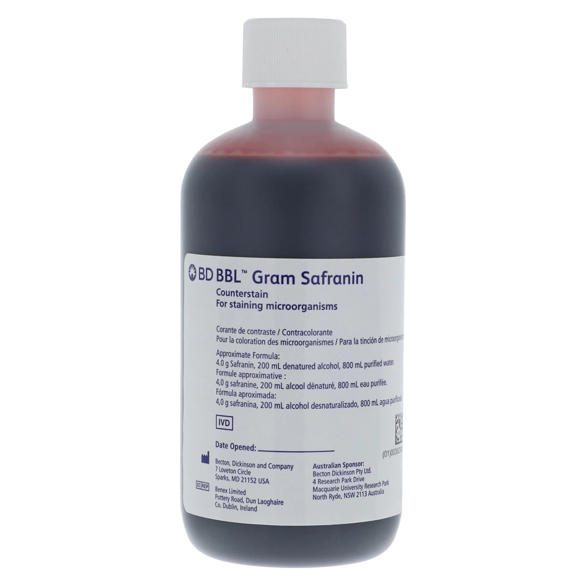 BBL Gram Safranin Reagent, 250mL Bottle
