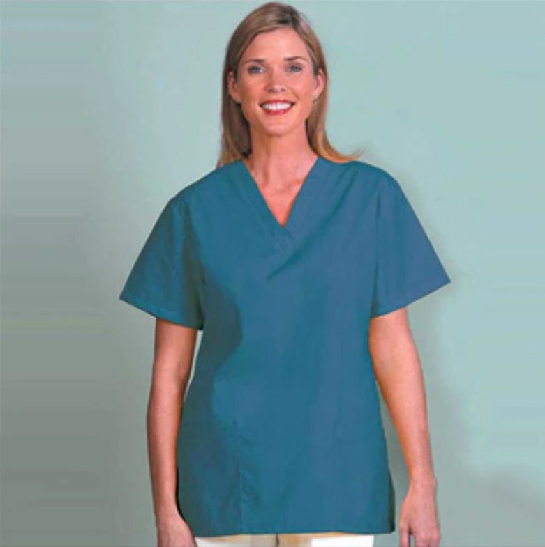 Fashion Seal Fashion Poplin Scrub Shirt, V-Neck, Short Sleeves, 2 Pockets, Scissor Holder, Women's, 3X-Large, Teal