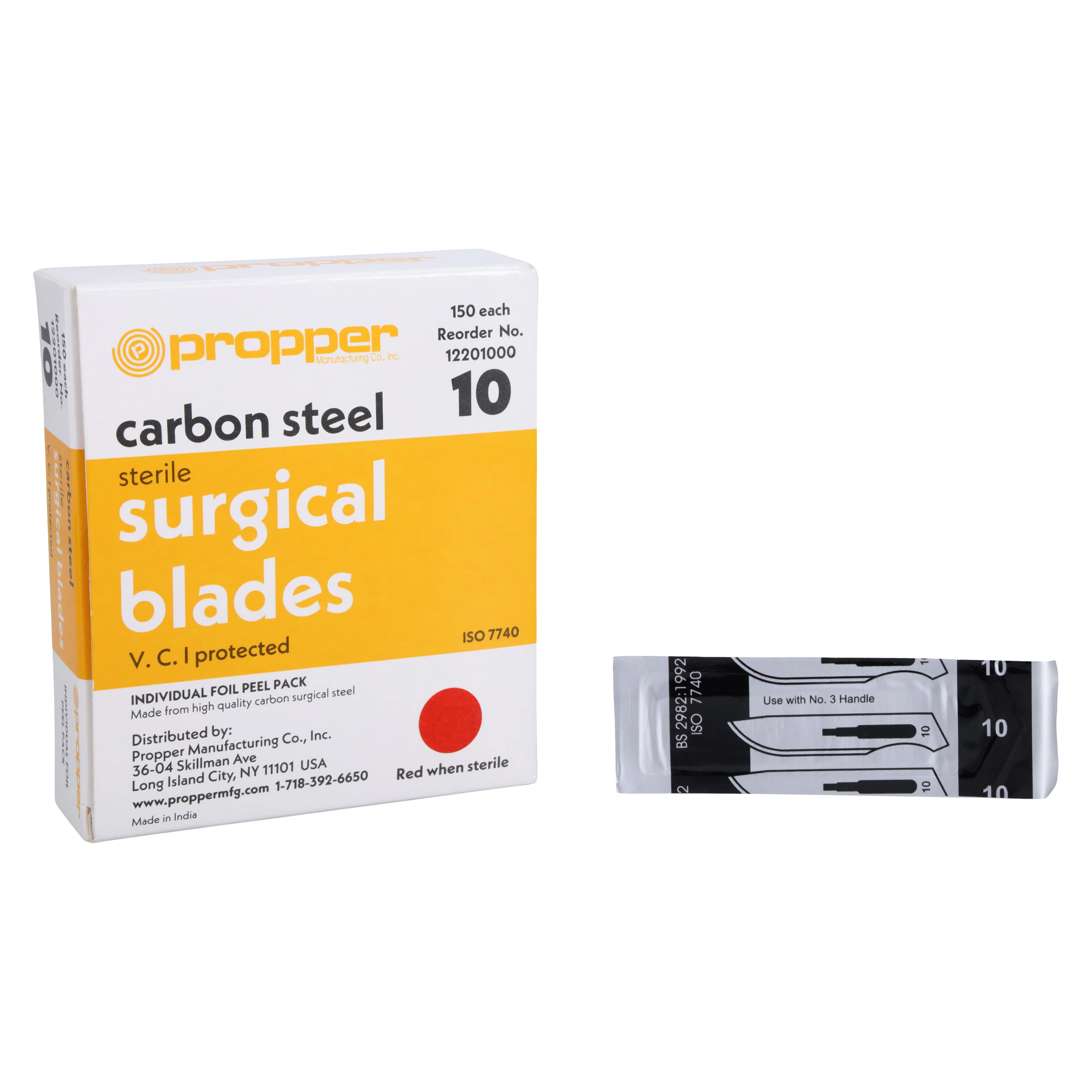 Propper Carbon Steel Sterile Surgical Blade #10, Disposable, 150/Box