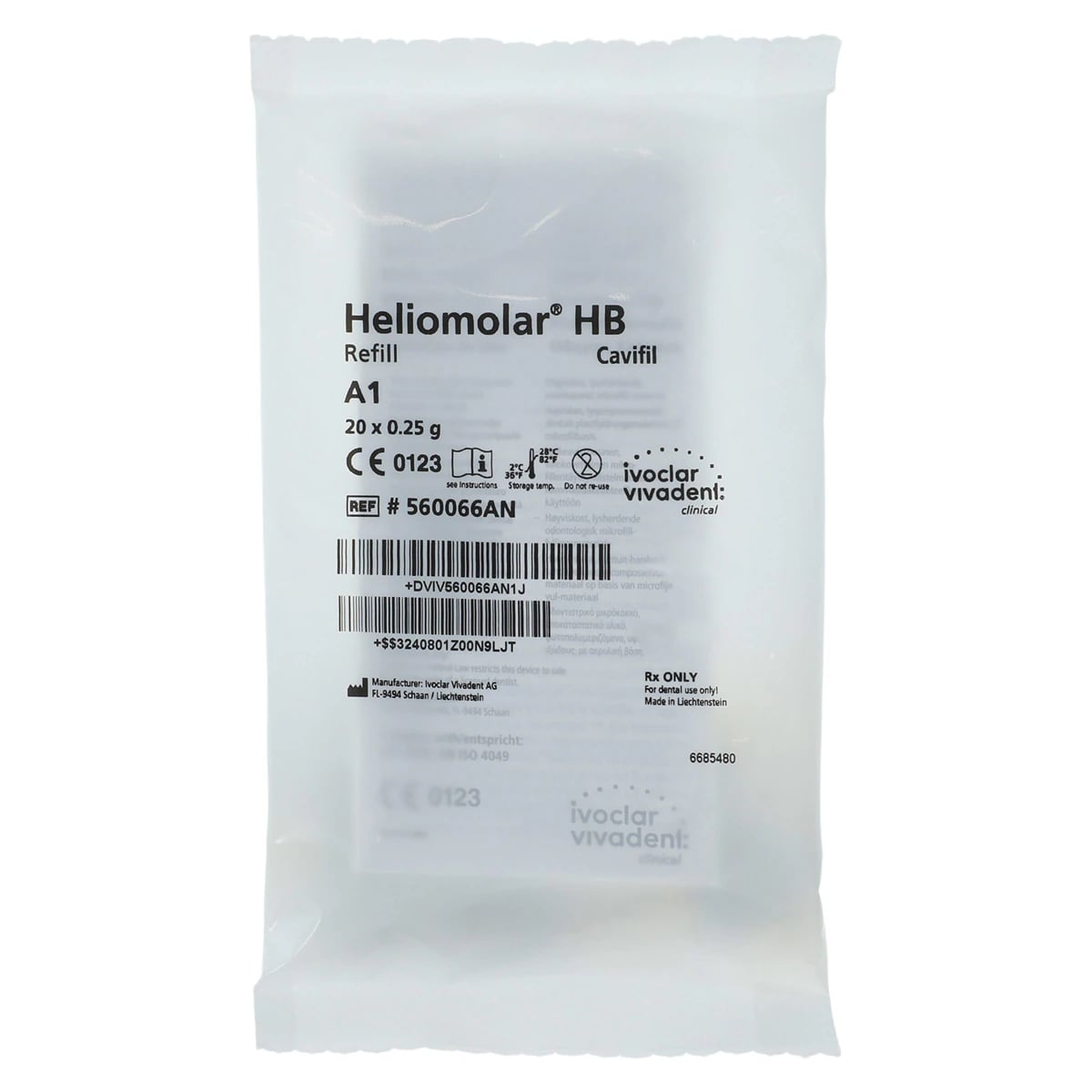 Heliomolar HB Posterior Composite, Shade A1, 0.25 g Cavifil Refill, 20/Box, 560066AN