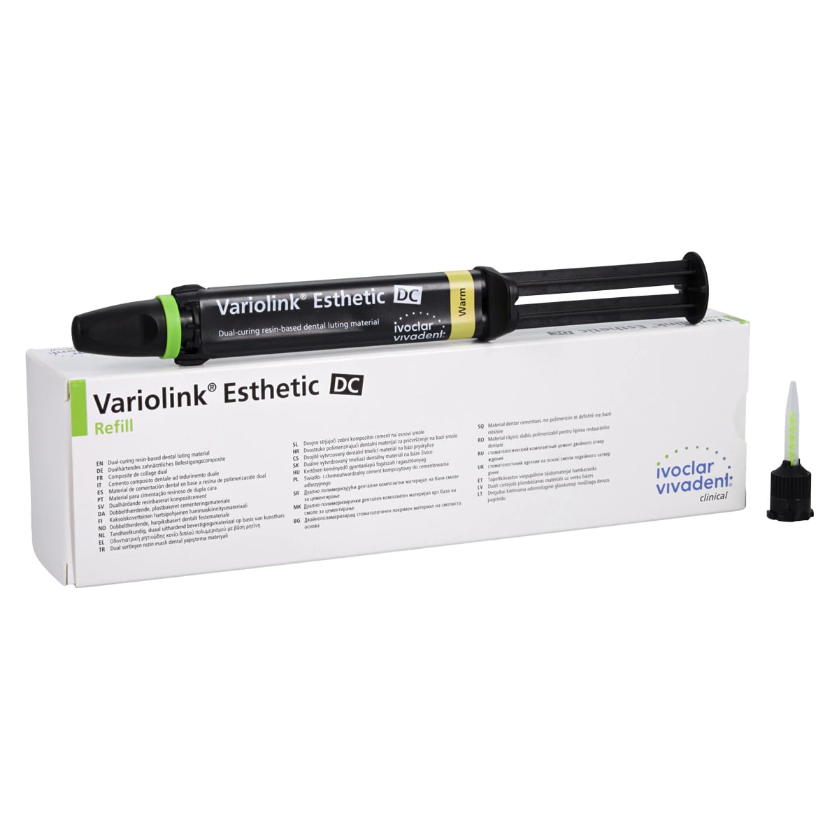 Variolink Esthetic DC Dual-Curing Luting Composite Refill, Warm Shade, 9g Automix Syringe, 15 Mixing Tips, 666124WW