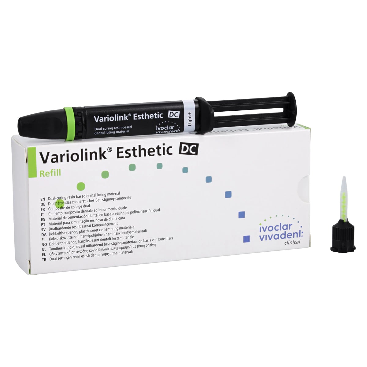 Variolink Esthetic DC Dual-Cure Luting Cement Refill, Light+ Shade, 5 g Automix Syringe, 10 Mixing Tips, 666117WW
