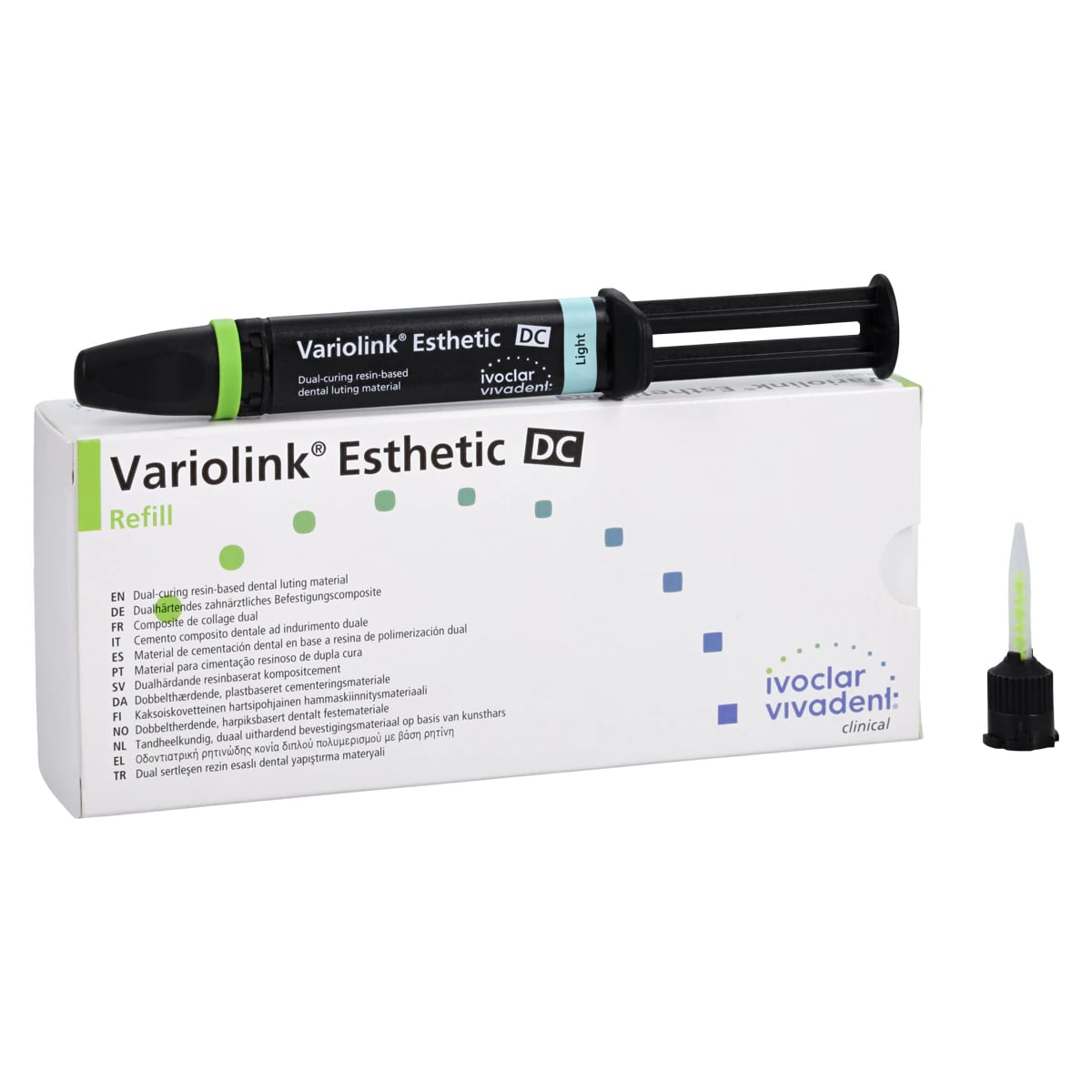 Variolink Esthetic DC Dual-Cure Luting Cement Refill, Light Shade, 5g Automix Syringe, 10 Mixing Tips, 666118WW