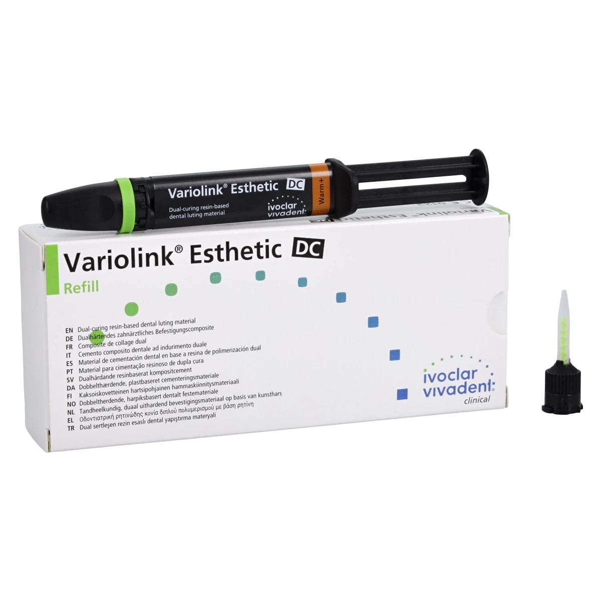 Variolink Esthetic DC Luting Cement Refill, Dual-Curing, Warm+ Shade, 5g Automix Syringe, 10 Mixing Tips, 666121WW