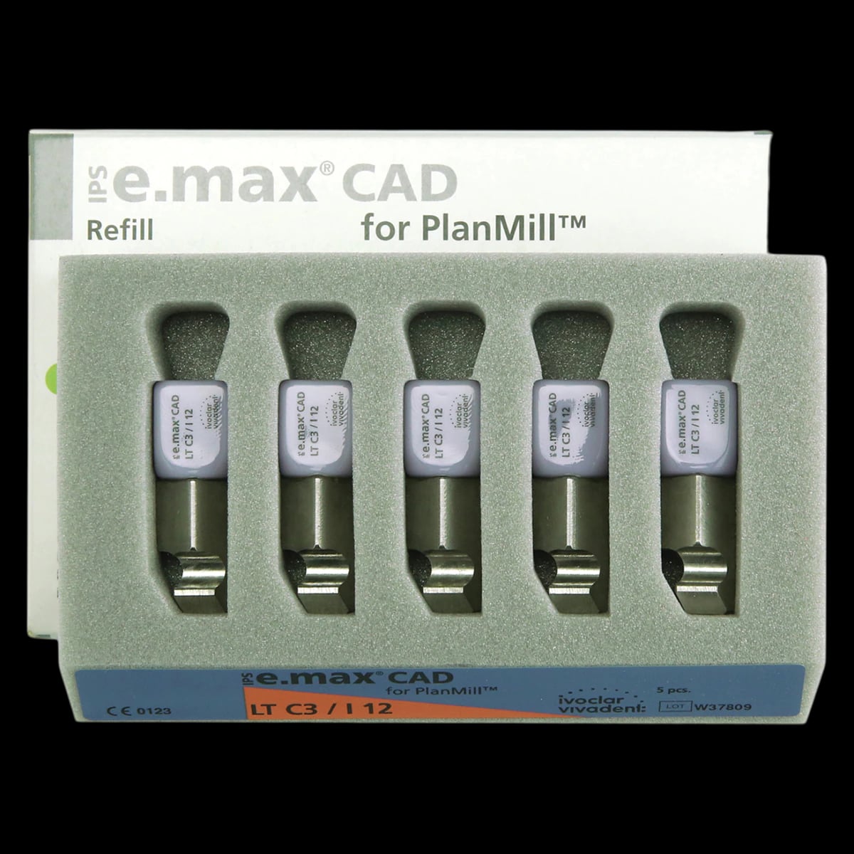 IPS e.max CAD PlanMill Blocks LT I12 Shade C3, Low Translucency, Lithium Disilicate, 5/Box