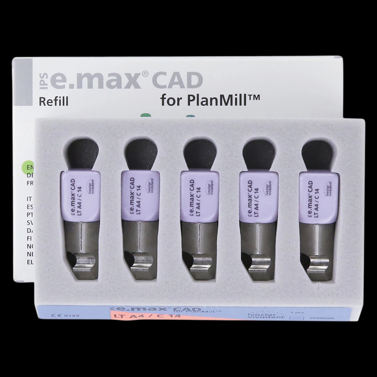 IPS e.max CAD PlanMill Blocks, Low Translucency (LT), Shade A4, Size C14, 5/Box