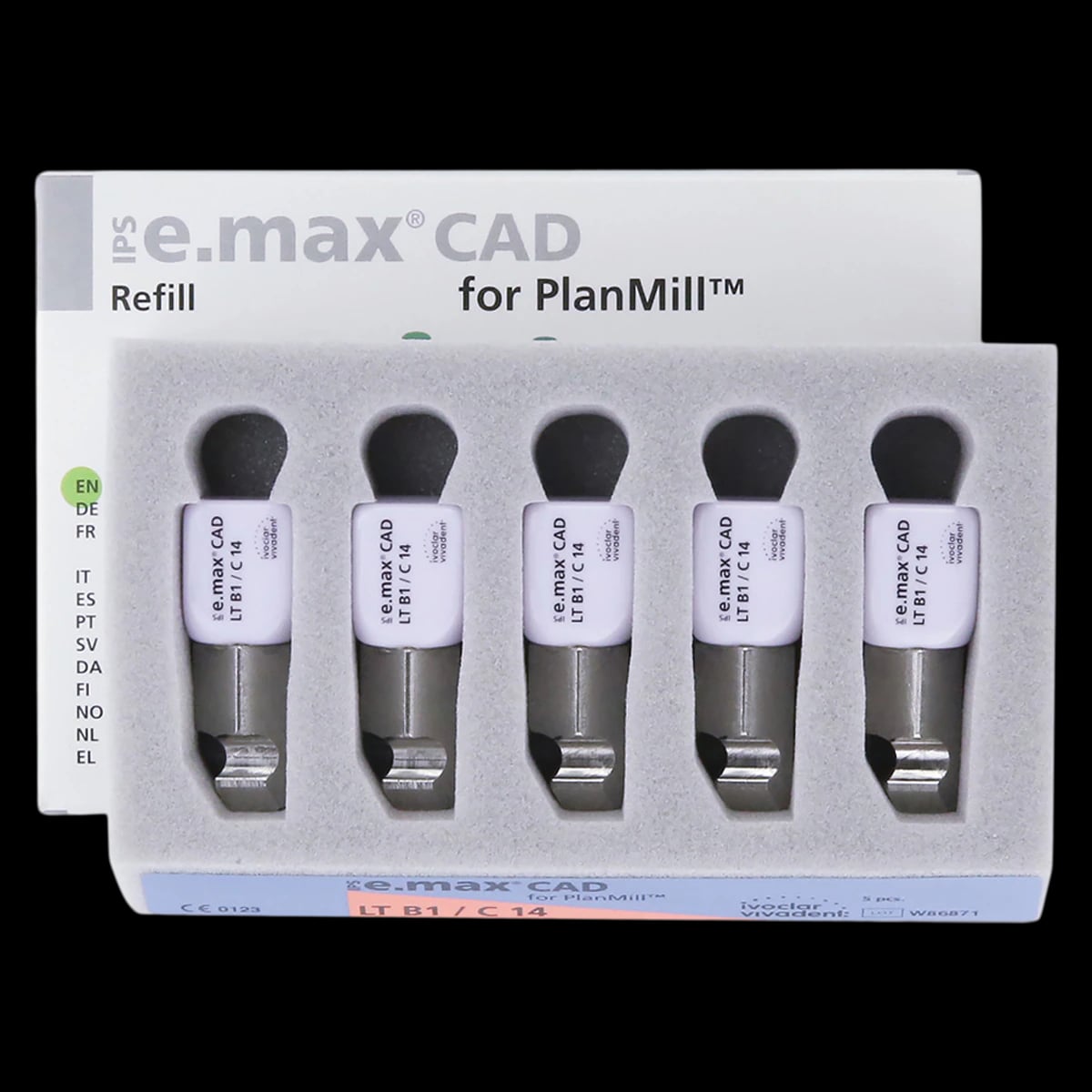 IPS e.max CAD PlanMill LT B1 C14 Milling Blocks, Low Translucency, Shade B1, 5/Box