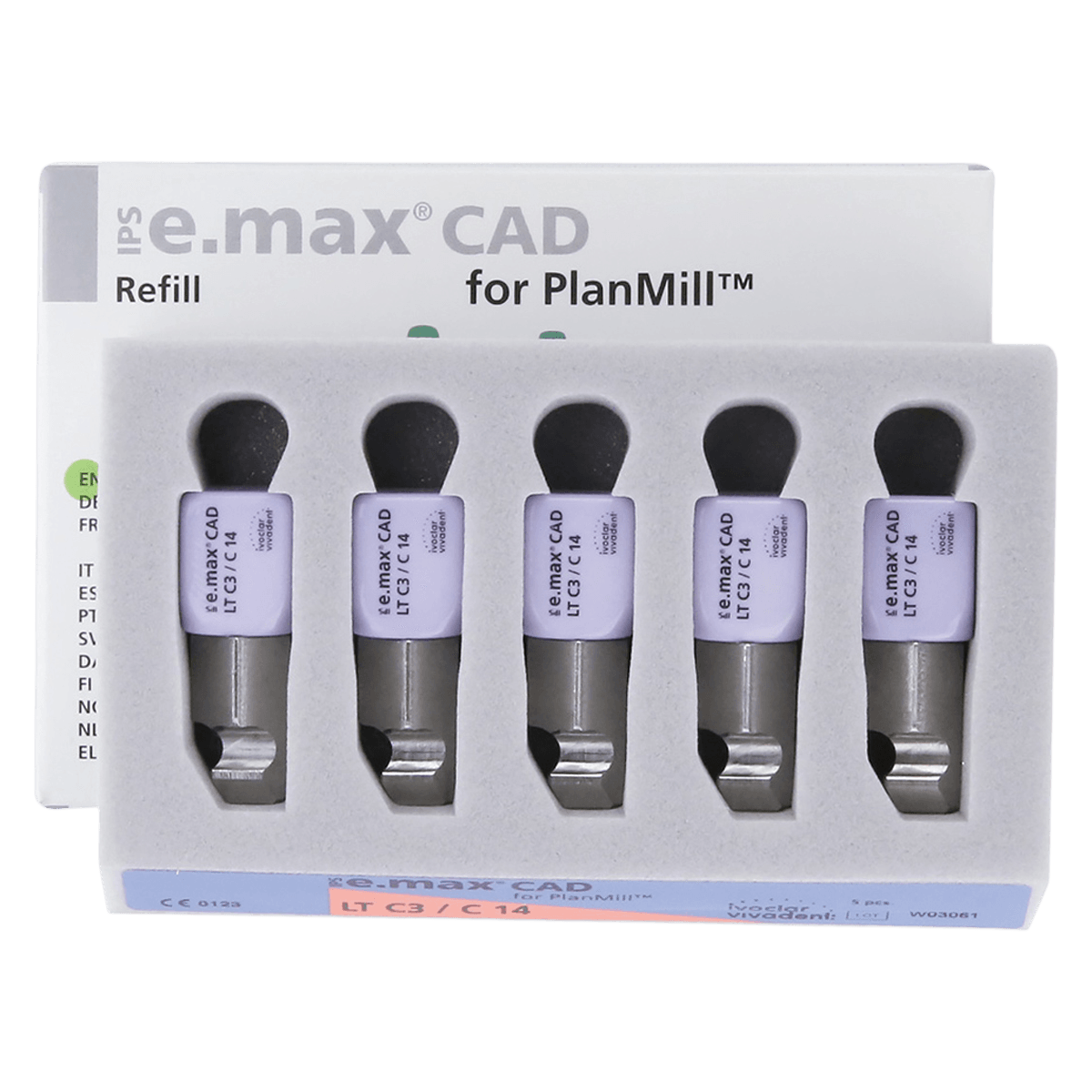 IPS e.max CAD PlanMill LT C3 C14 Lithium Disilicate Milling Blocks, Low Translucency, Shade C3, 5/Box