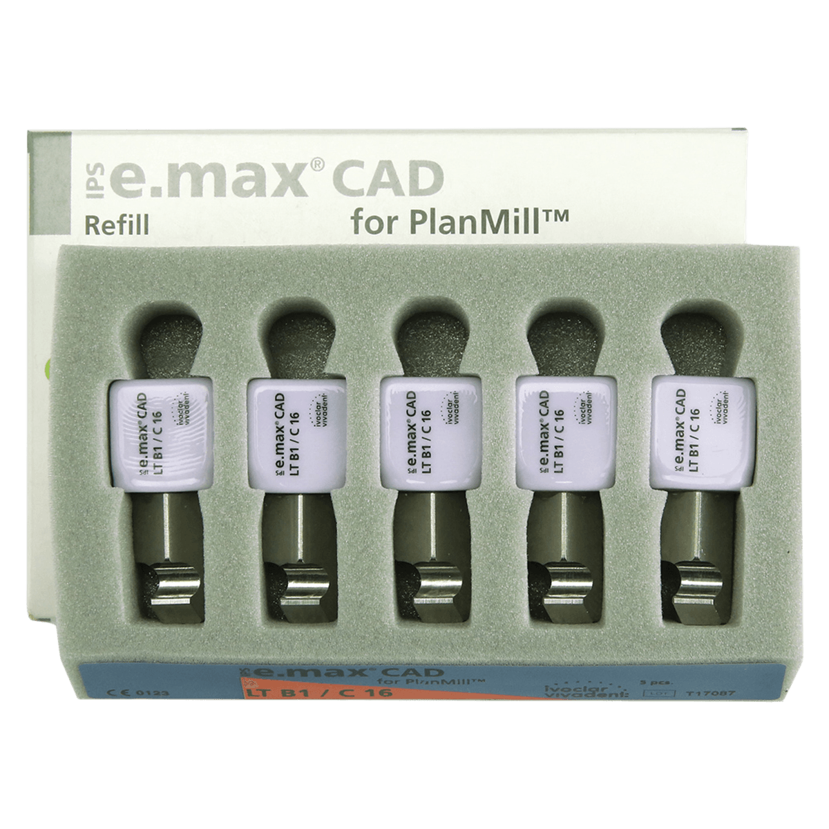 IPS e.max CAD PlanMill Blocks, Low Translucency, Shade B1, Size C16, 5/Box