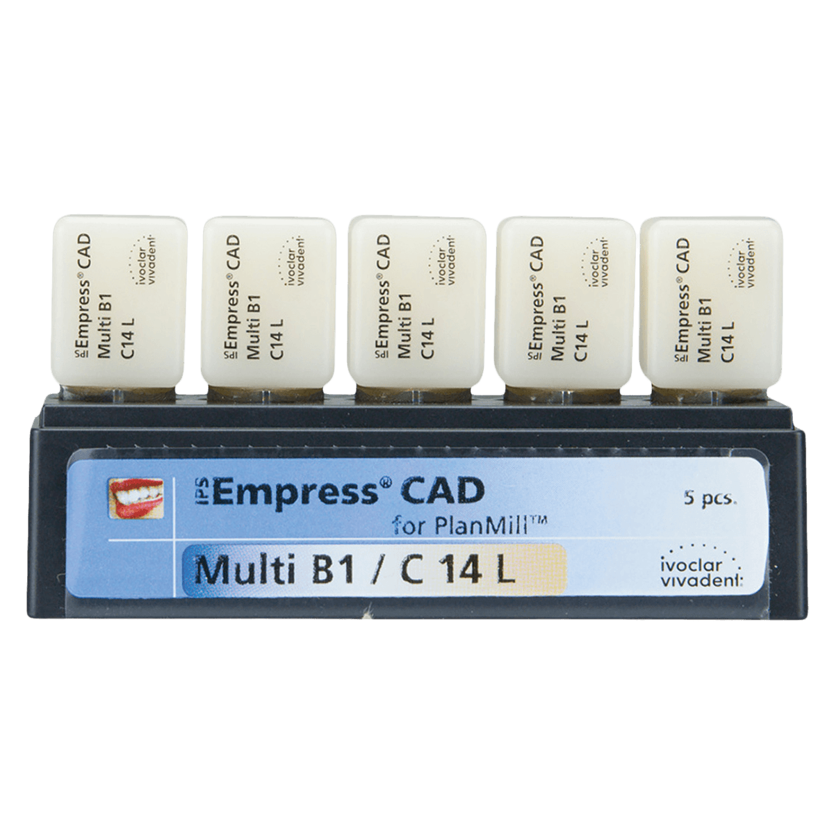IPS Empress CAD Multi Leucite Glass-Ceramic Milling Block, C14, Shade BL1, for PlanMill, 5/Box