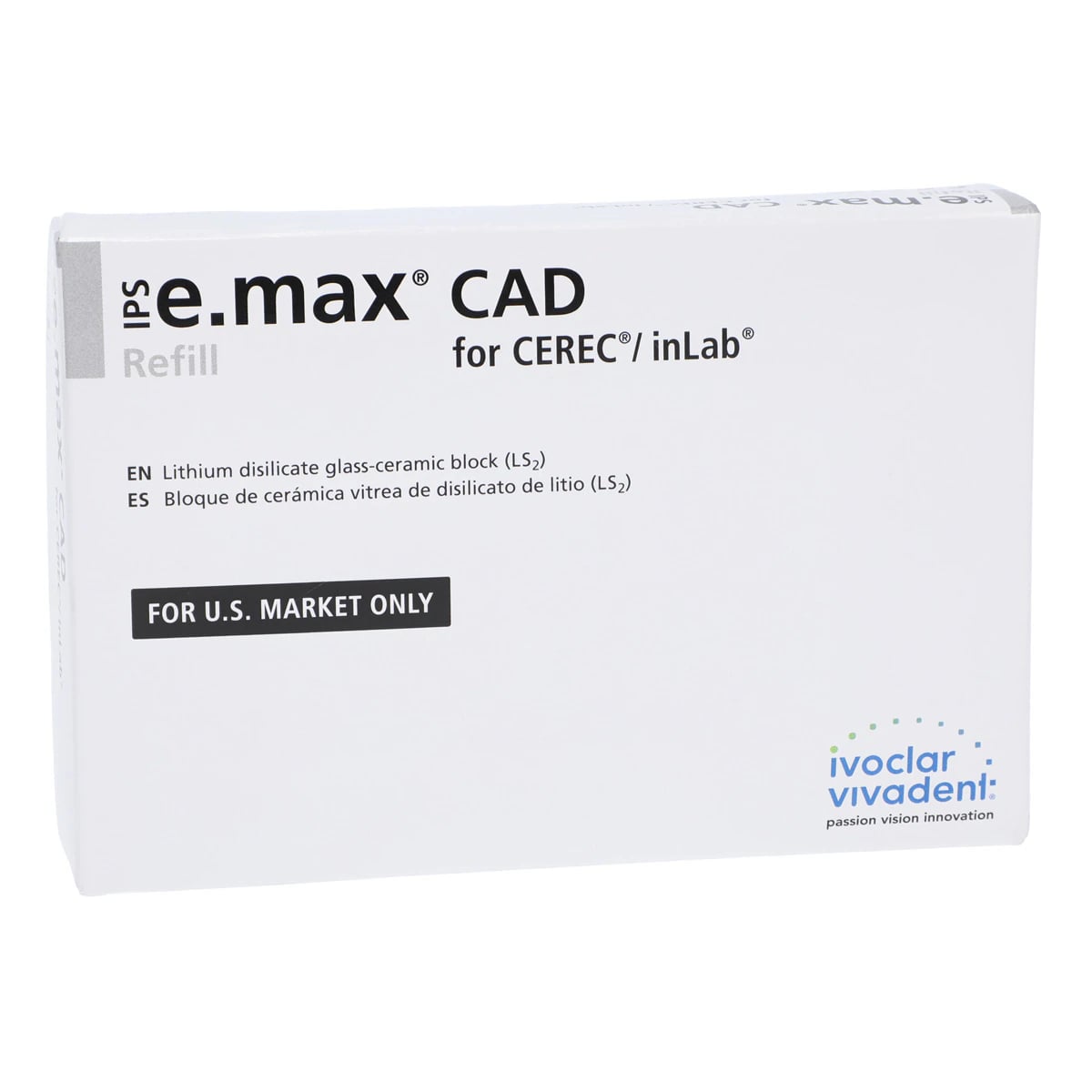IPS e.max CAD HT CEREC/inLab Milling Blocks, Shade A2, Size I12, 5/Box