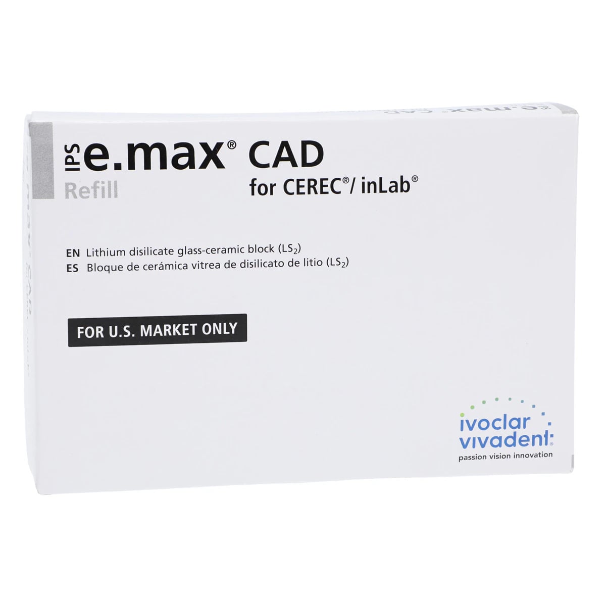 IPS e.max CAD LT (Low Translucency) Milling Blocks, Size C14, Shade D2, for CEREC/inLab, 5/Box