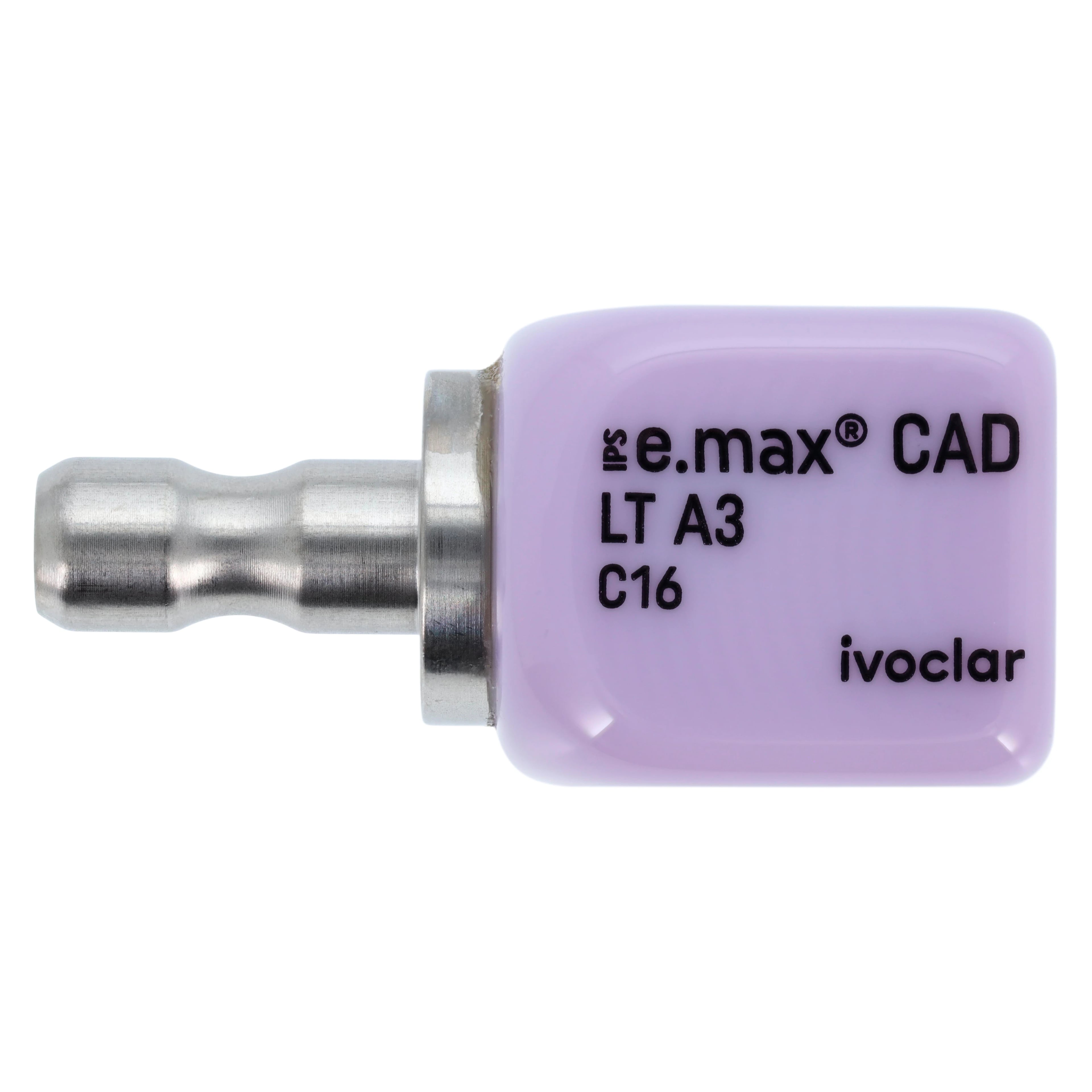 IPS e.max CAD LT (Low Translucency) Lithium Disilicate Milling Block, Size C16, Shade A3, for CEREC/inLab, 5/Box