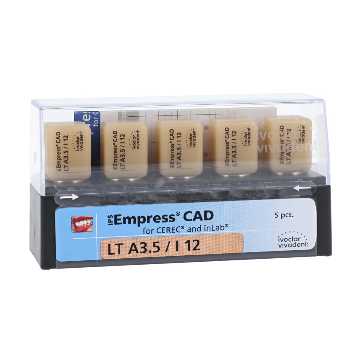 IPS Empress CAD LT (Low Translucency) Leucite-Reinforced Glass-Ceramic Milling Blocks, Shade A3.5, Size I12, 5/Box