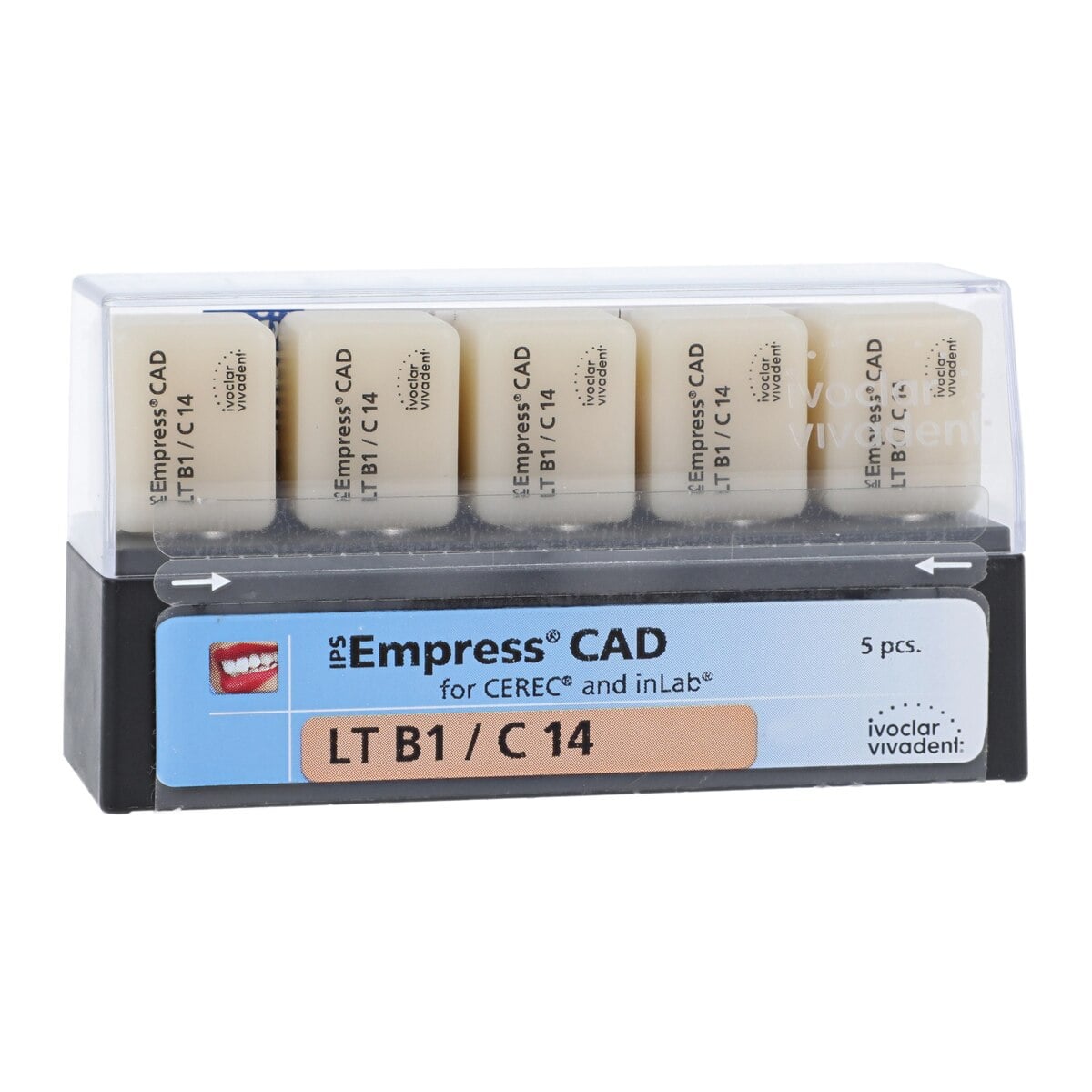 IPS Empress CAD LT Leucite Glass-Ceramic Milling Blocks, Low Translucency, Shade B1, Size C14, 5/Box
