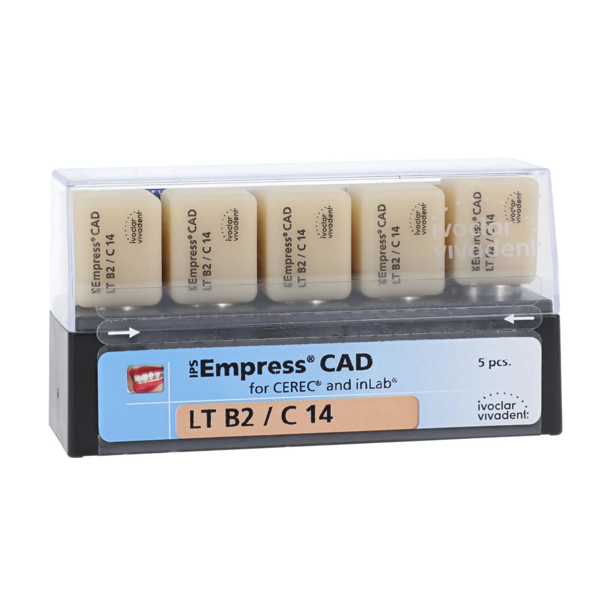 IPS Empress CAD LT C14 Milling Blocks, Shade B2, Low Translucency, 5/Box