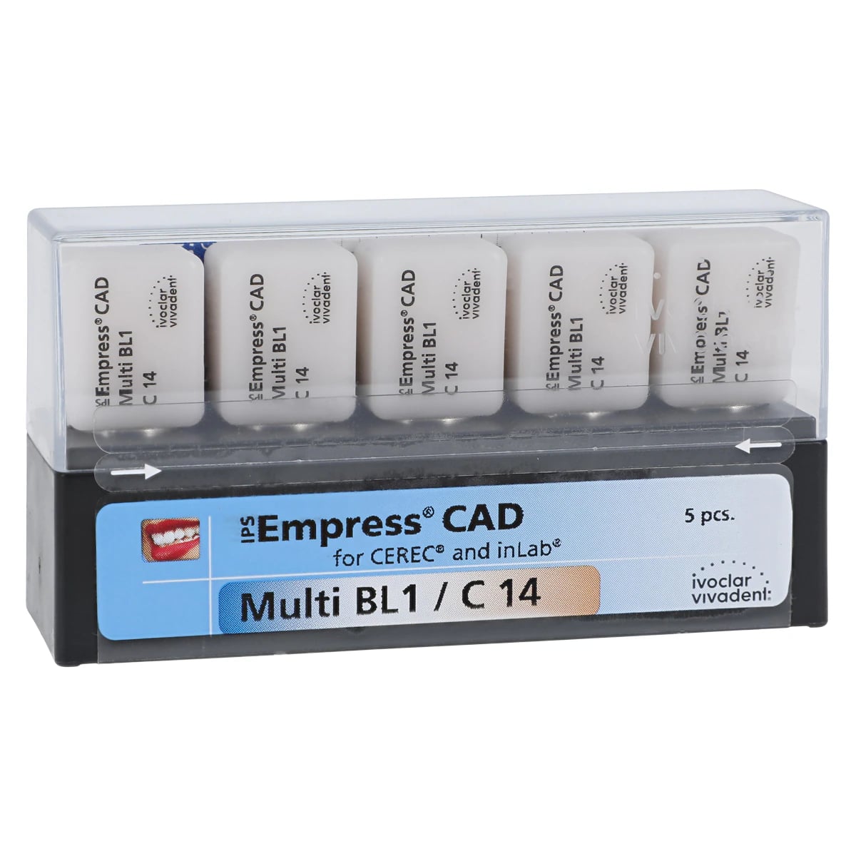 IPS Empress CAD Multi Leucite Glass-Ceramic Milling Block, Shade BL1, Size C14, for CEREC/inLab, 5/Box