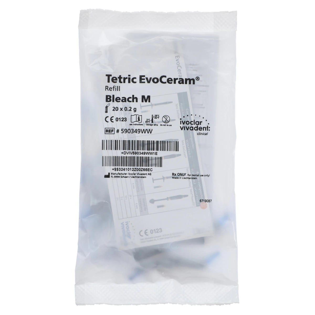 Tetric EvoCeram Nanohybrid Composite, Bleach M Shade, 0.2g Cavifil Refill, 20/Pkg, 590349WW