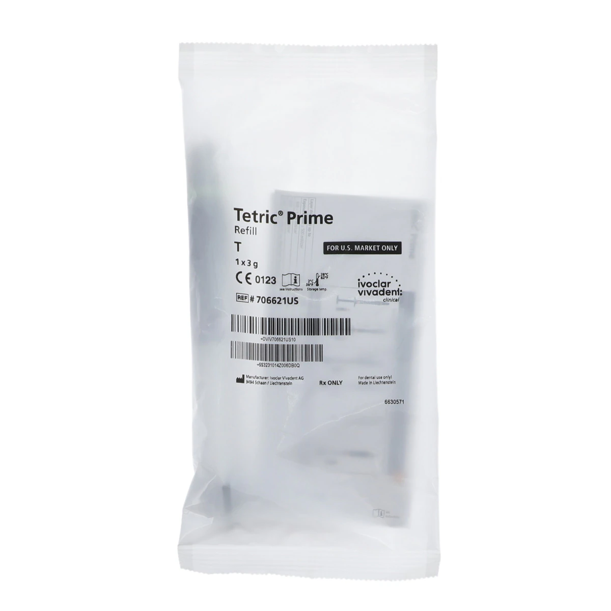 Tetric Prime Universal Composite Syringe Refill, Shade T (Translucent), 3 g, 1/Pk, 706621WW