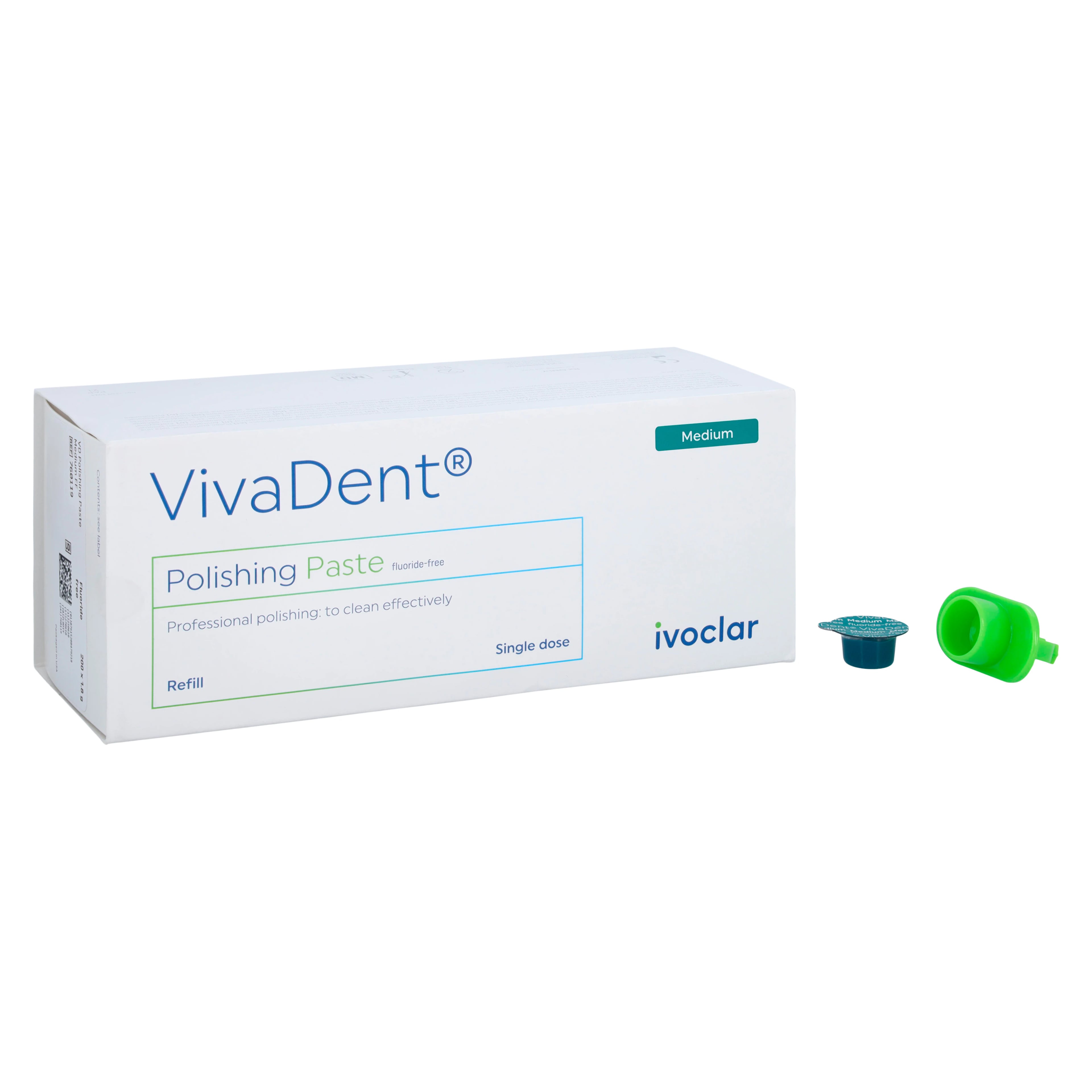 Ivoclar Vivadent VivaDent Polishing Paste, Medium Grit, Fluoride-Free, Unflavored, 1.8g Unit Dose Cups, 200/Box, 760119