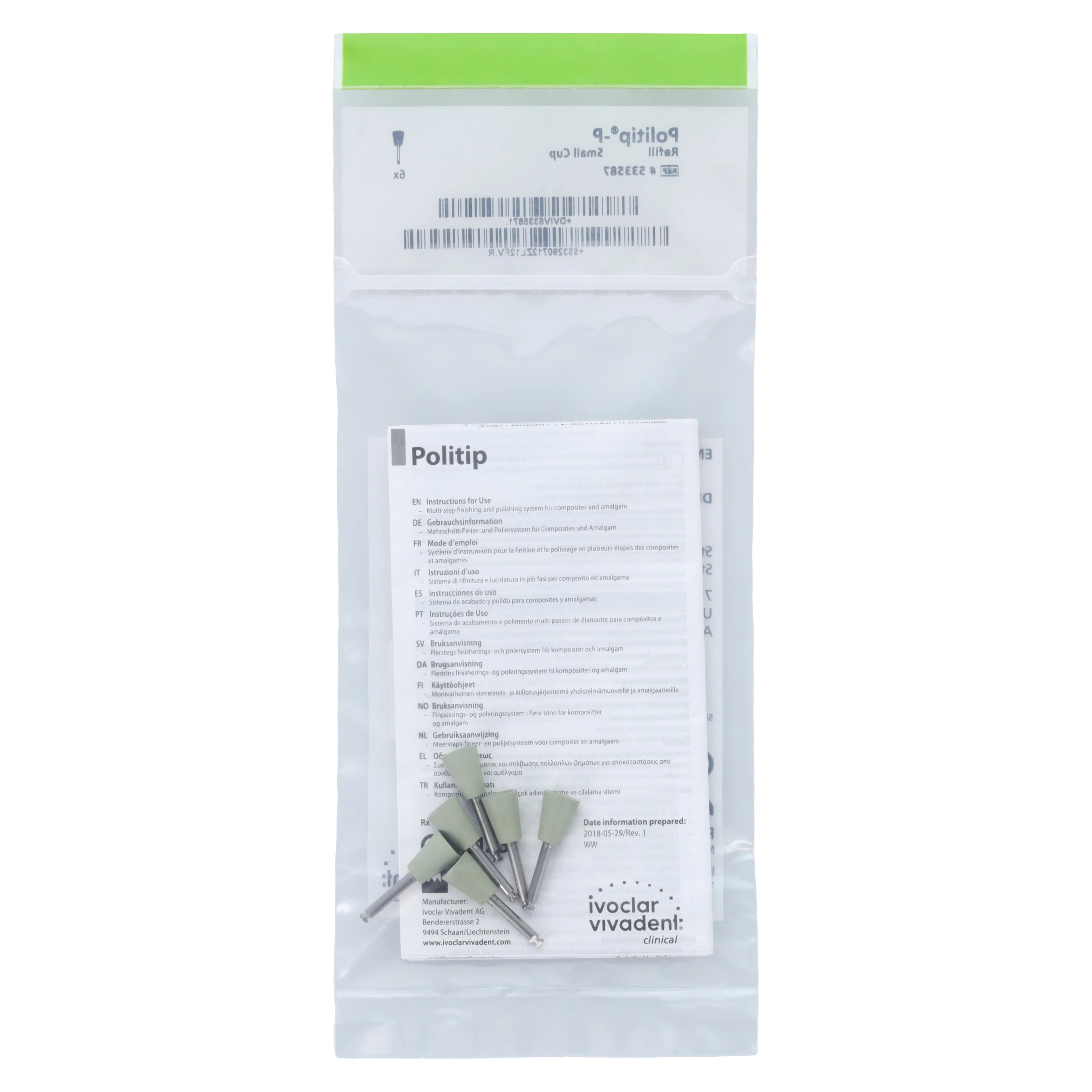Politip-P Polishers, Green, Small Cup, Latch Type, 6/Pkg, Ref 533587
