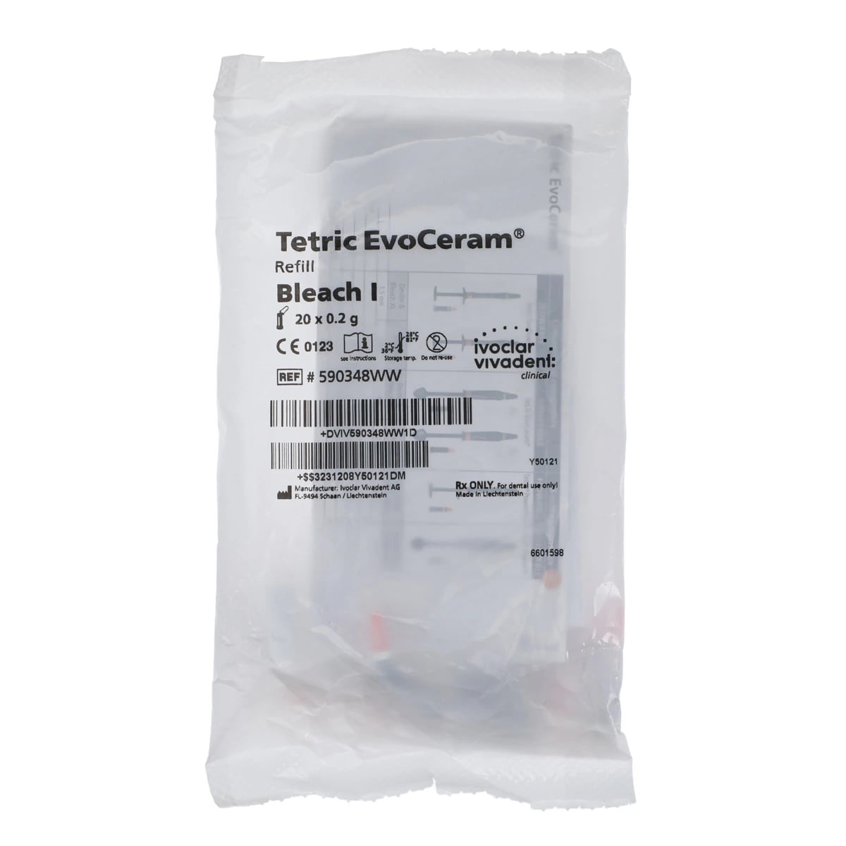 Tetric EvoCeram Nanohybrid Composite, Bleach Shade I, 0.2g Cavifil Refill, 20/Box, 590348WW