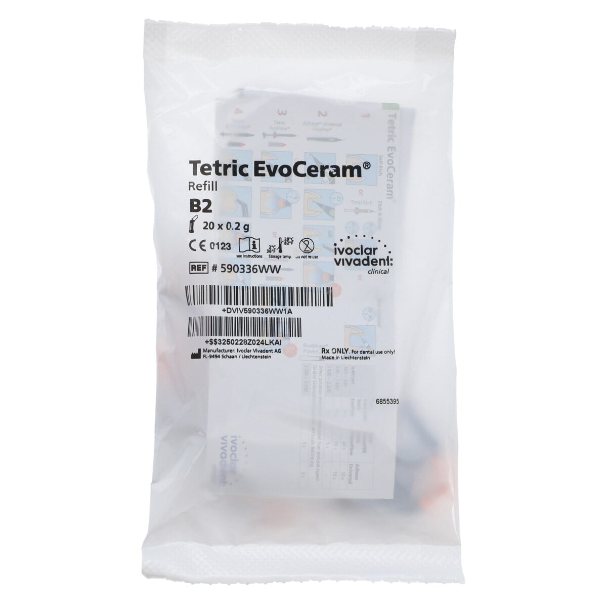 Tetric EvoCeram Nanohybrid Composite, Enamel Shade B2, Cavifil Refill, 0.2g, 20/Pkg, 590336WW