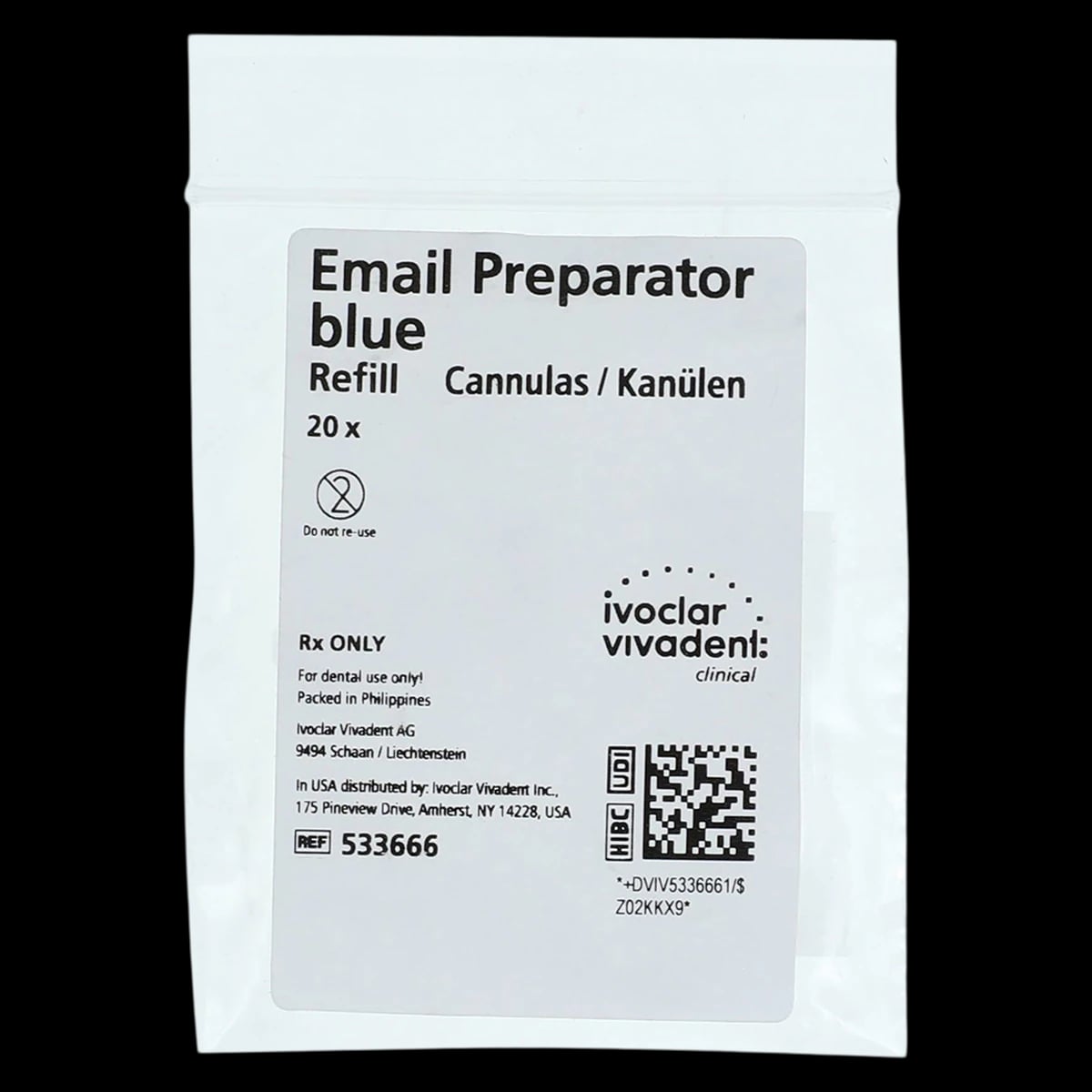 Ivoclar Vivadent Email Preparator Blue Applicator Cannulas, Clear, 20/Pkg, 533666