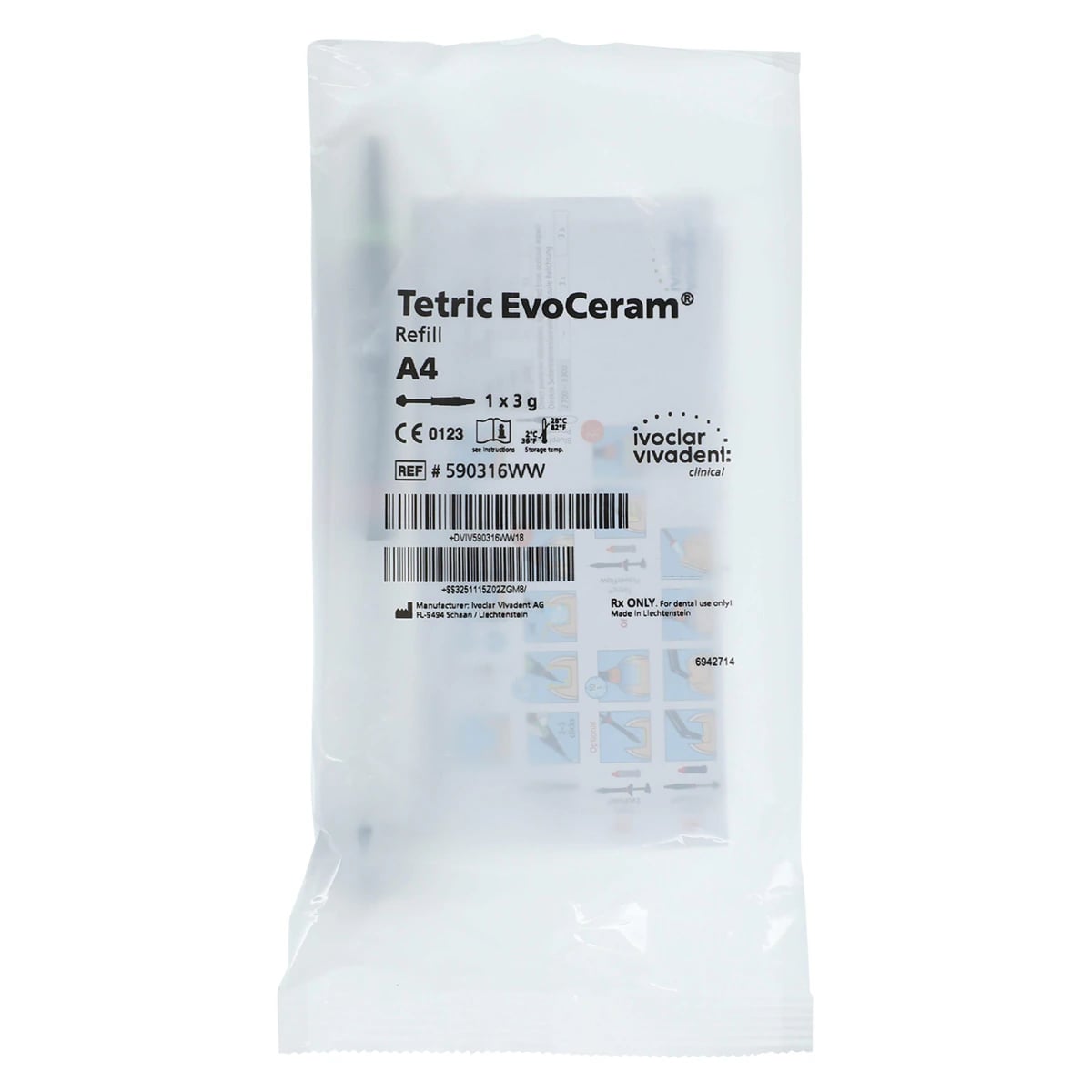 Tetric EvoCeram Nanohybrid Composite, Syringe Refill, Shade A4, 3 g, 590316WW