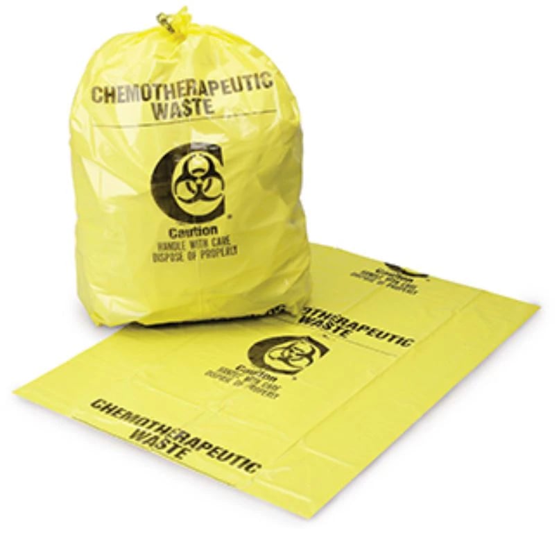 Medegen Chemo Waste Disposal Biohazard Bags, 2 mil, 25" x 34", Yellow/Black, Flat Seal, 25/Pack, 10 Packs/Case (250/Case)