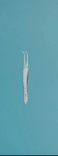 Iris Tissue Forceps, Full Curved, 4" Stainless Steel, Autoclavable, 1 Each