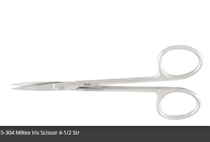 Miltex Iris Surgical Scissors, 4-1/2" Straight, Stainless Steel, Sharp/Sharp, Each
