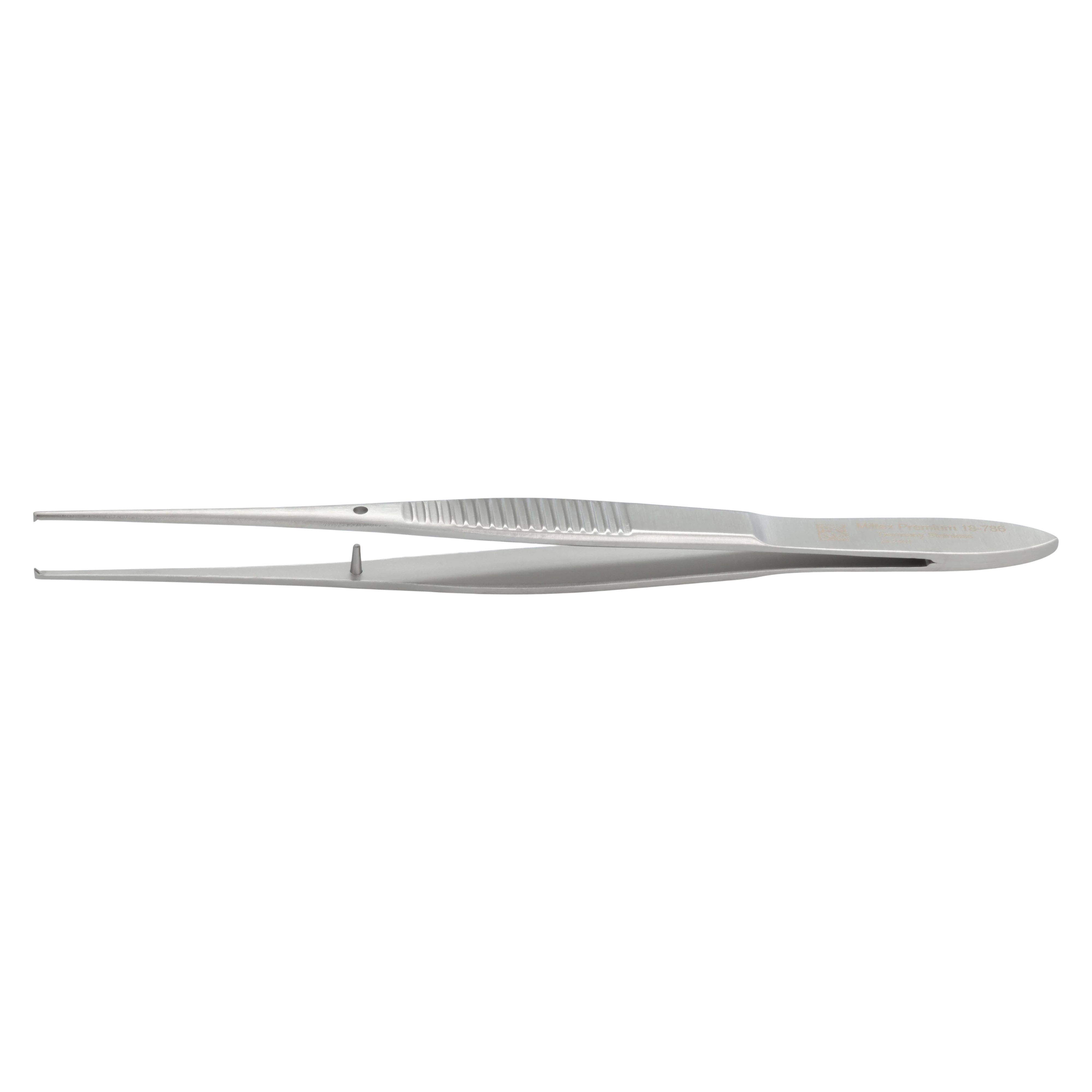 Miltex Iris Tissue Forceps, 1x2 Teeth, Straight, 4", Stainless Steel, Autoclavable, Each