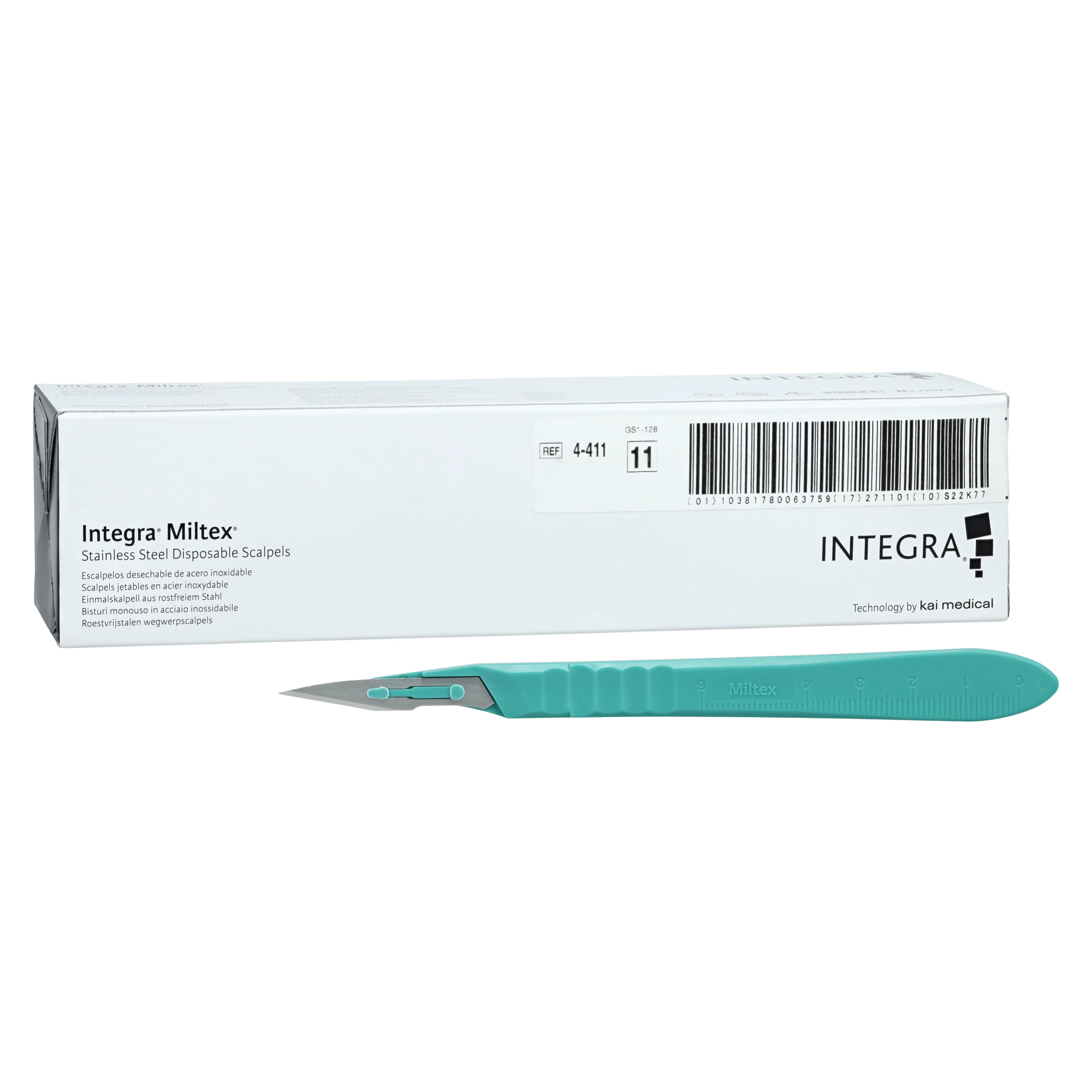 Miltex-Integra #11 Disposable Sterile Scalpel with Stainless Steel Blade, Safety Sleeve, 10/Box, 4-411