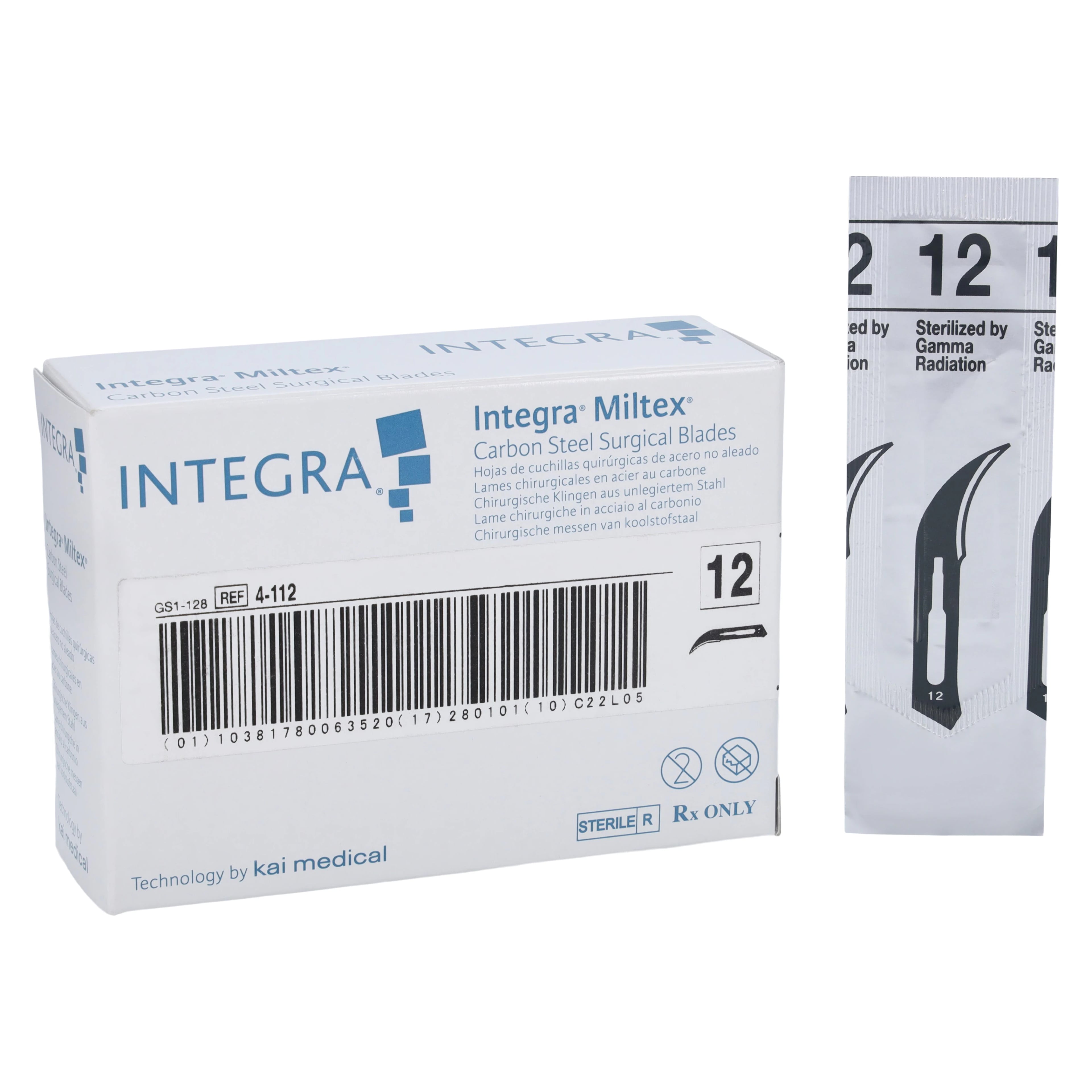 Miltex-Integra #12 Carbon Steel Sterile Surgical Scalpel Blade, 100/Box, 4-112