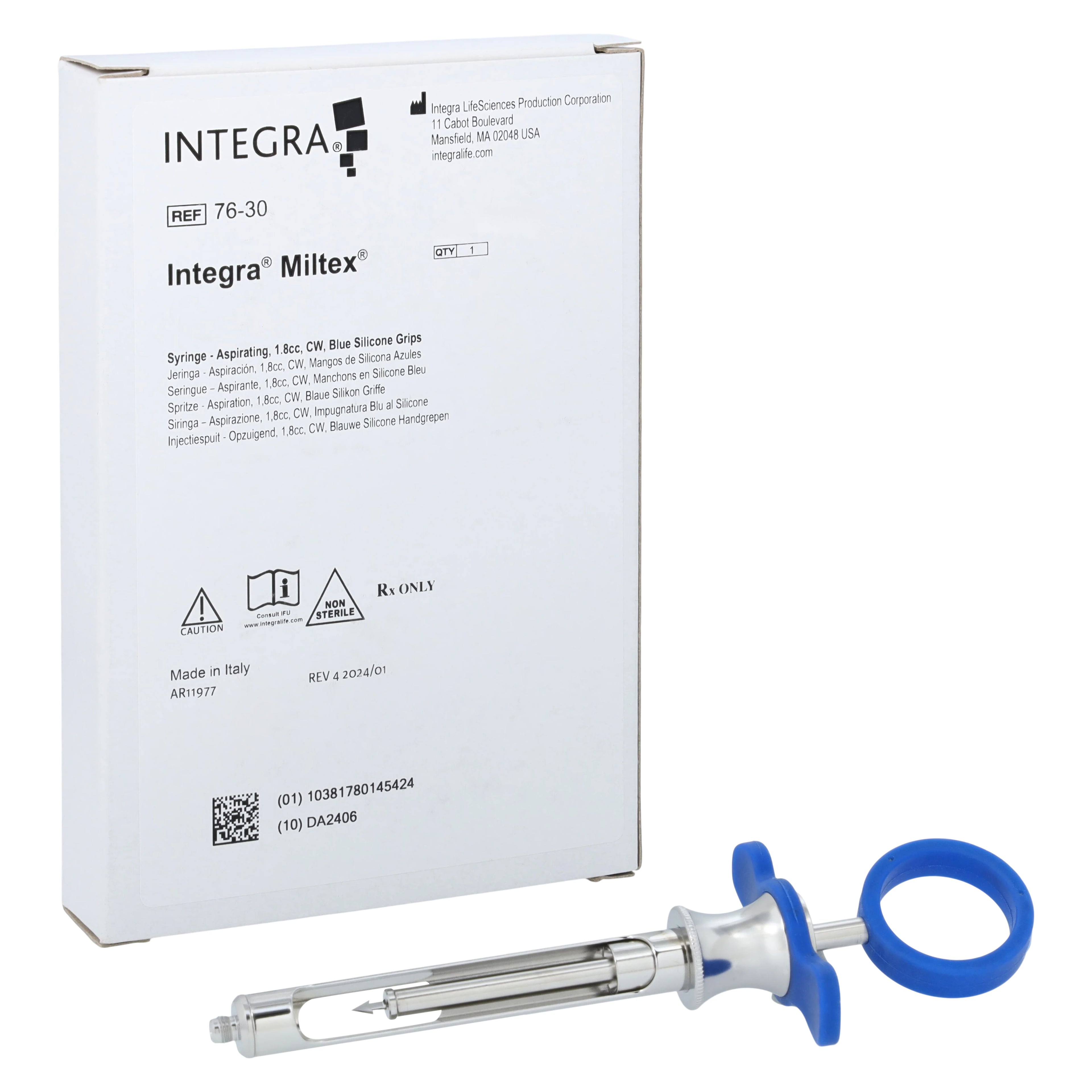 GripRite Aspirating Syringe, Cook-Waite Type, Standard, Blue Silicone Grips, 1 Each, 76-30