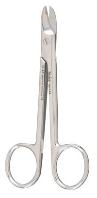 Miltex Wire Cutting Scissors, 4-3/8" Curved, One Serrated Blade, Stainless Steel