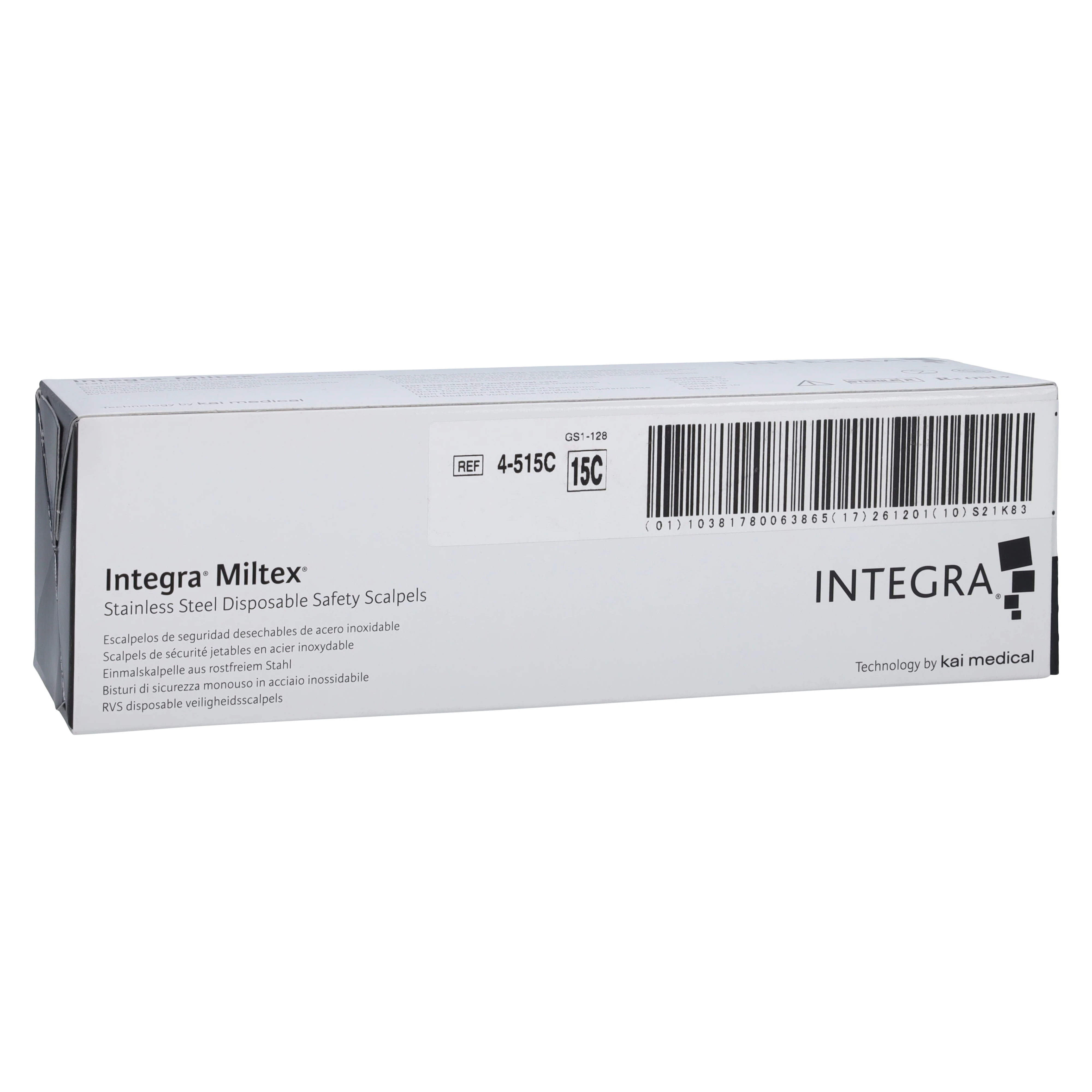 Miltex-Integra #15C Disposable Safety Scalpel, Angled Blade, Sterile, Retractable, Box of 10, 4-515C