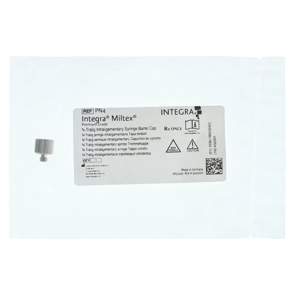 N-Tralig Intraligamentary Syringe Barrel Cap, Stainless Steel, 1/Pk, PN4