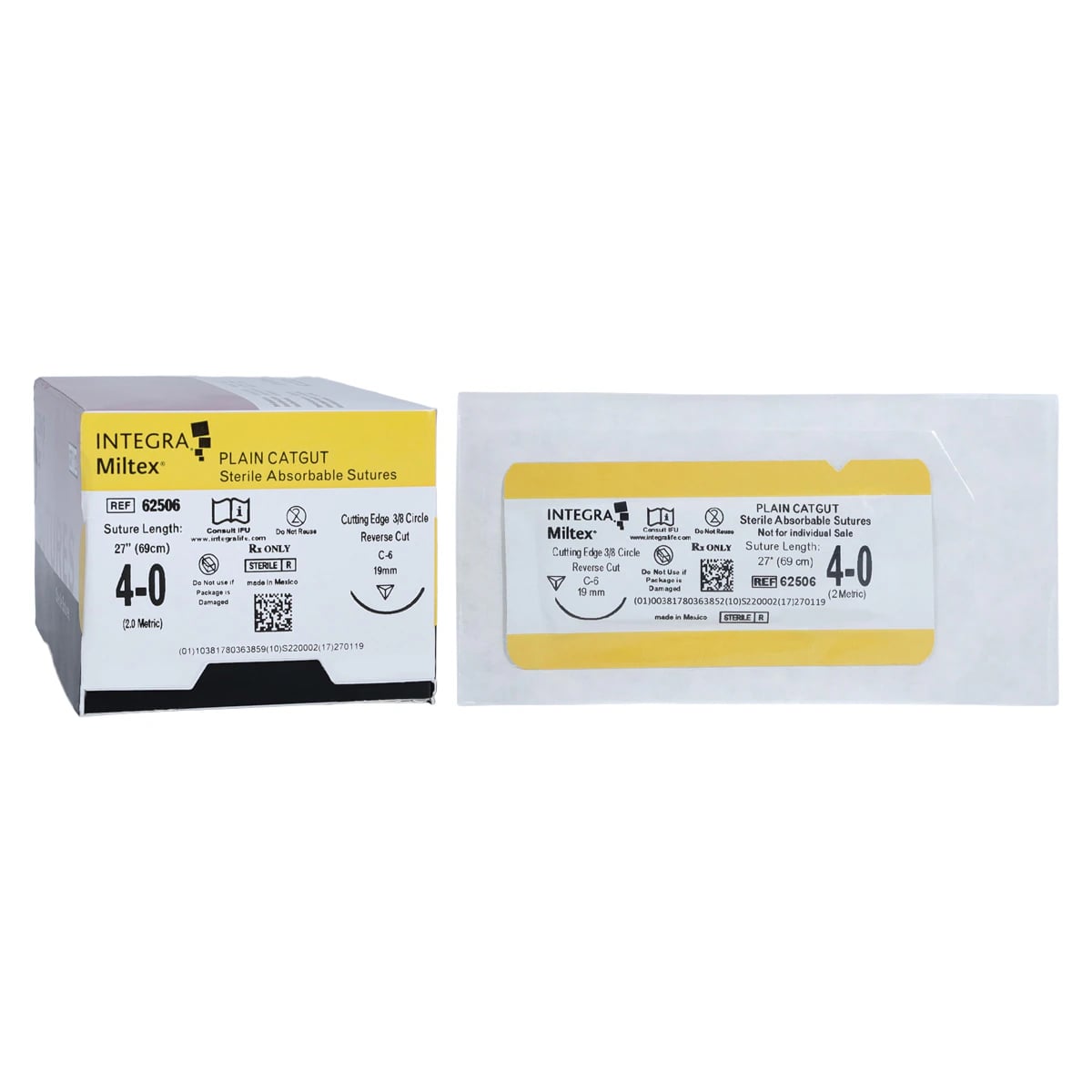 Integra Miltex Plain Gut Suture, 4-0, 27" (45cm), C-6 Reverse Cutting 3/8 Circle Needle 19mm, Green, 12/Box, 62506
