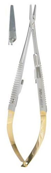 Castroviejo Needle Holder, Serrated, Straight, 5-1/2", Carb-N-Sert with Lock, 16000