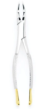 Miltex #65TC Extraction Forceps, Tungsten Carbide Serrated Beaks, Upper Incisors, Roots & Fragments, 24kt Gold-Plated Handle Tips