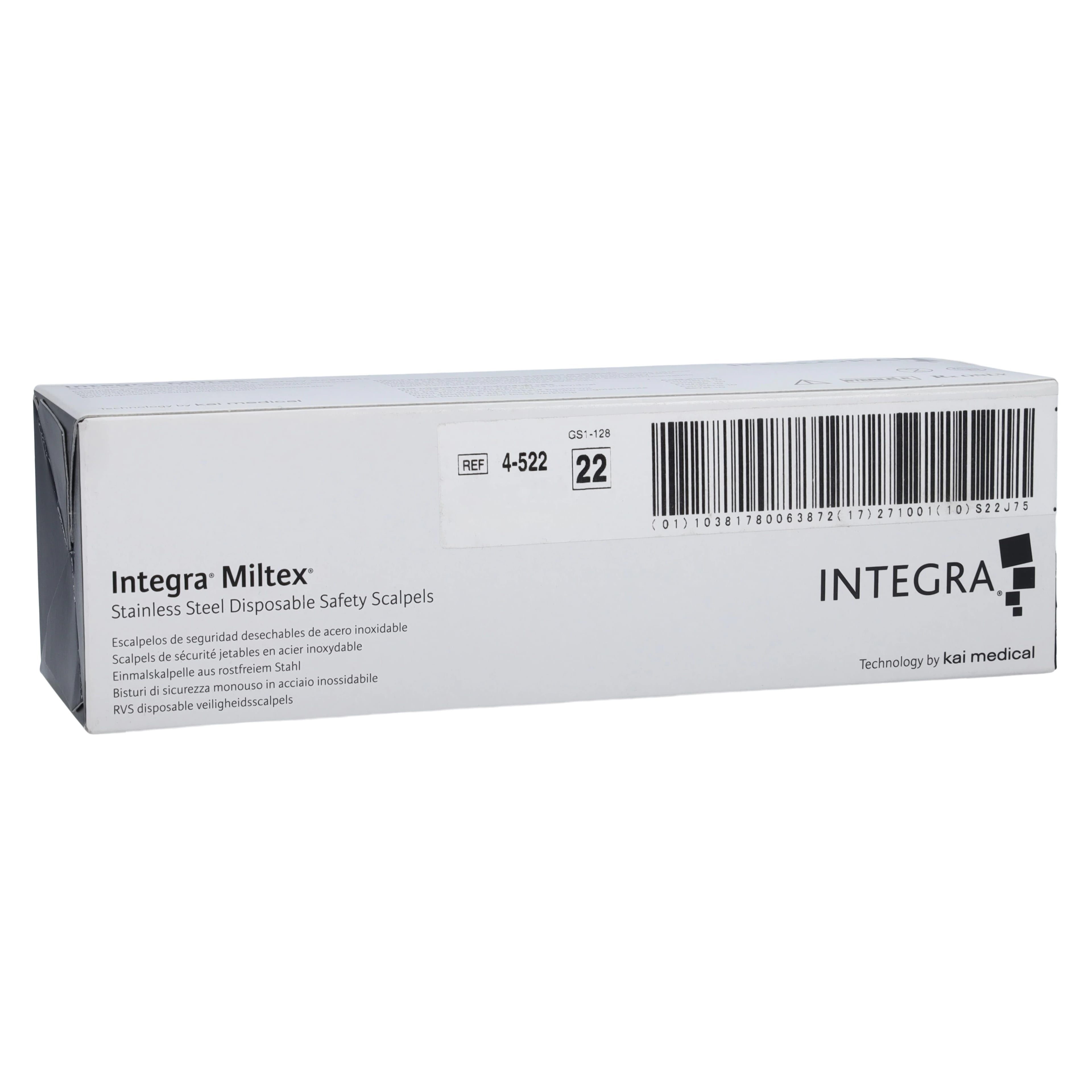 Miltex-Integra #22 Disposable Safety Scalpel, Sterile, Retractable Blade, 10/Box, 4-522