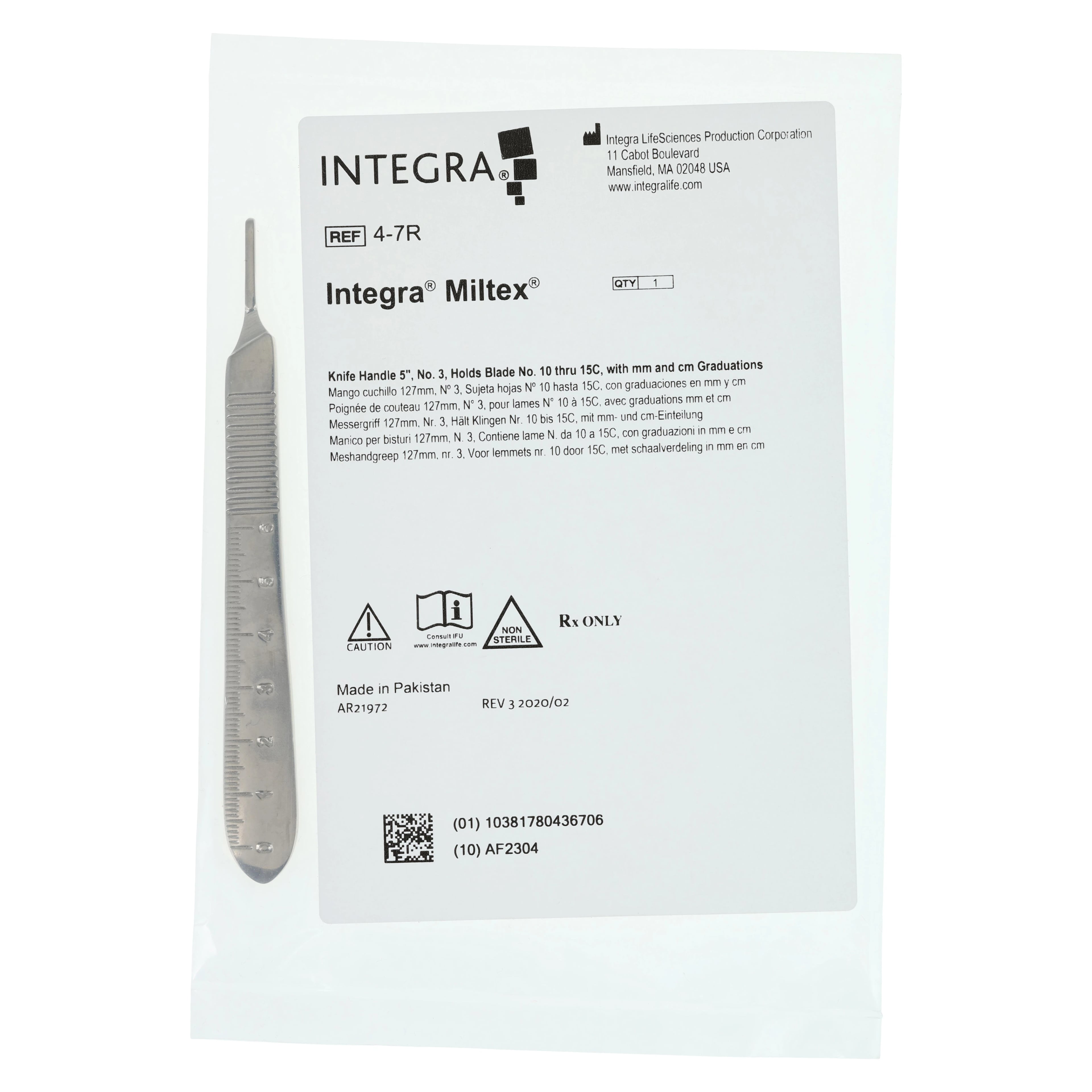 Miltex #3 Scalpel Handle, 5" (125mm), Fits Blades 10-15C, Rustless Stainless Steel, 4-7R