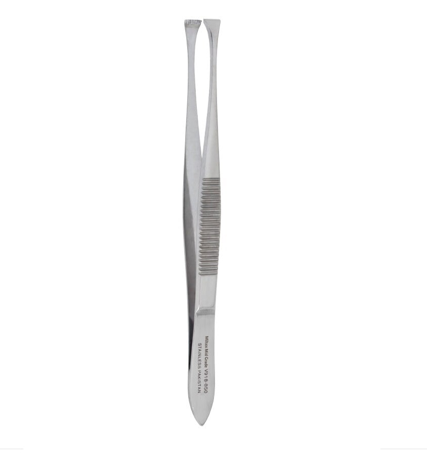 Vantage Bergh Cilia Forceps, 3.5" (3-1/2"), 5 mm Wide Diagonal Jaws with Horizontal Serrations, Stainless Steel, Autoclavable