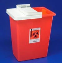SharpSafety Sharps Container, 8 gal, Red, 11 x 15.5 x 17.75 in, Adjustable Hinge Lid with Gasket, Plastic, Molded-In Handles, Nestable, Non-Sterile, Reusable, 10/Case