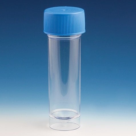 Globe Scientific Universal Container, 30mL Polystyrene, Conical Bottom, Non-Sterile, Attached Screw Cap, Clear, Self-Standing, 500/Case