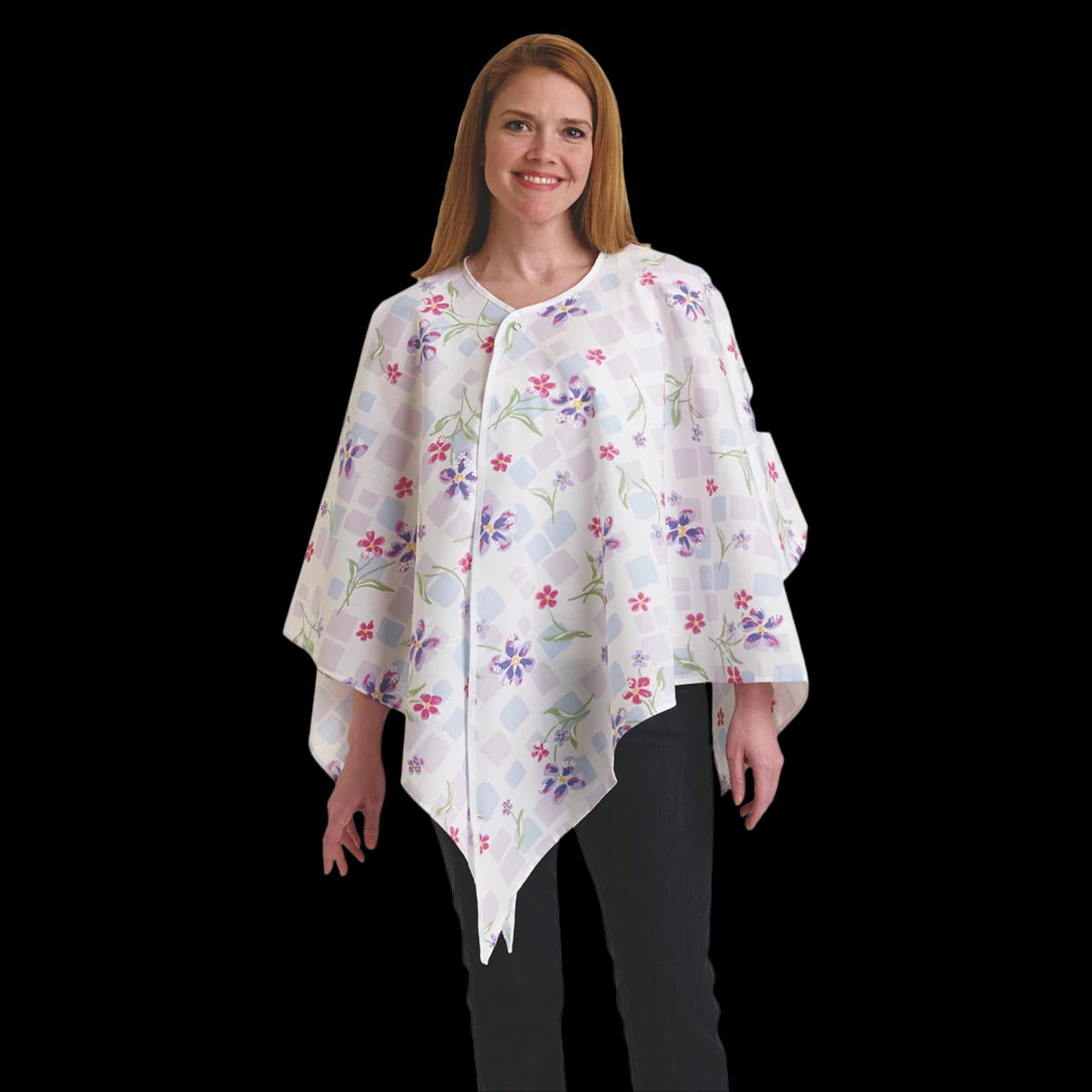 Medline Mammography Cape, Snap Front, Cloth, Adult One Size, Tile Blossom Raspberry, Cotton/Polyester, 24/Case