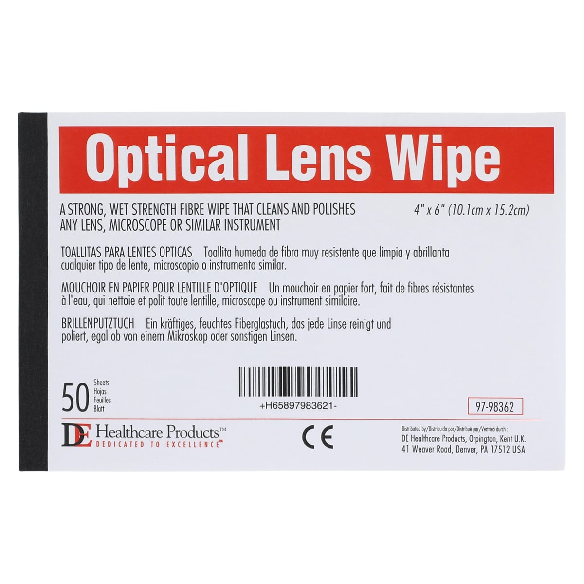 DE Microscope Lens Paper, 4x6 Inches, 50 Sheets/Package